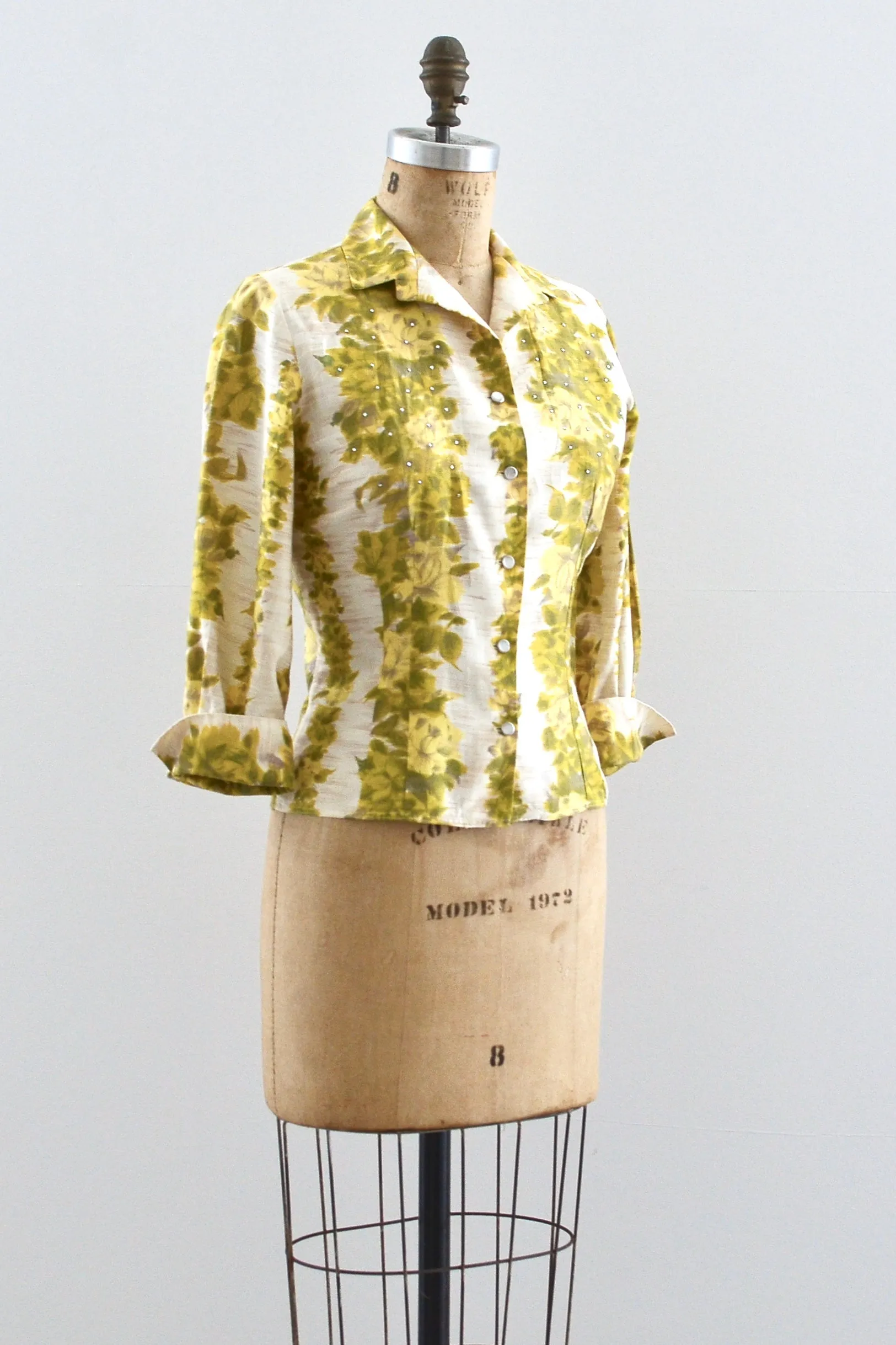 50s Floral Stripe Top / S M