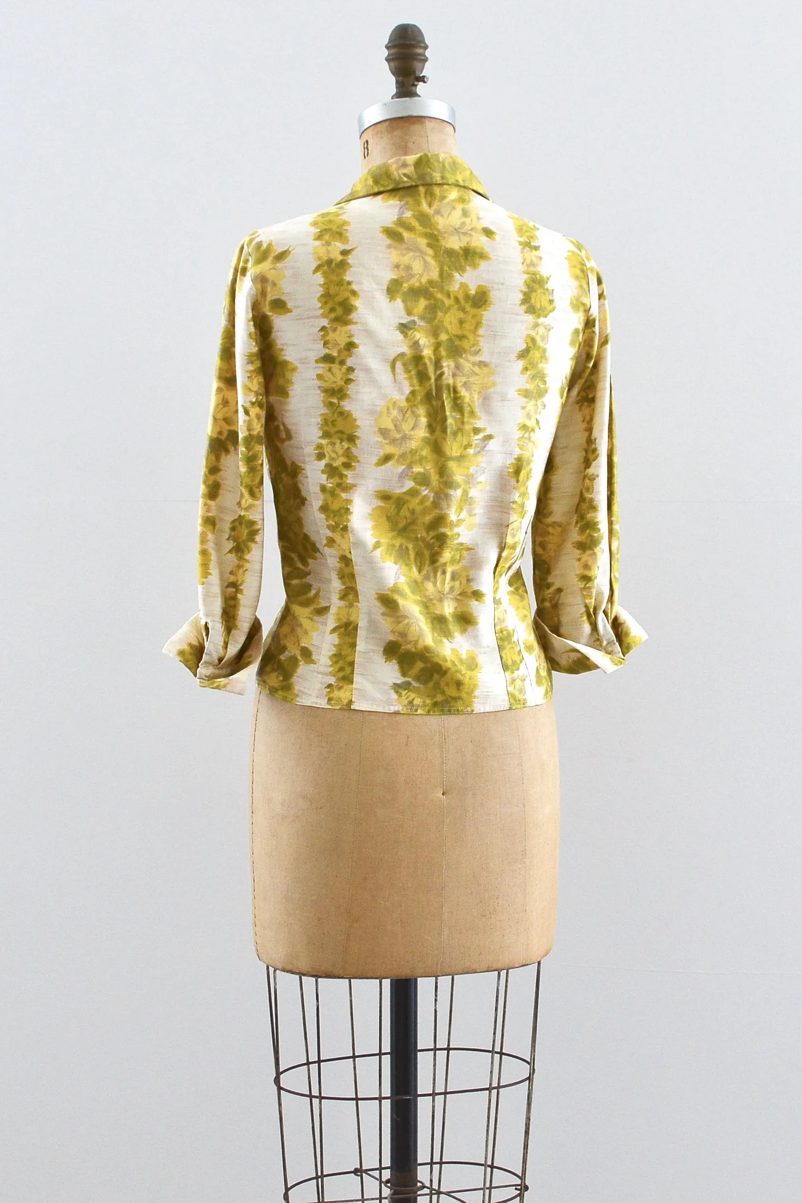50s Floral Stripe Top / S M