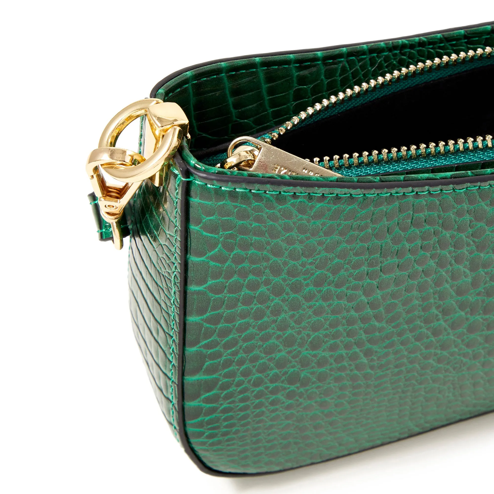 Accessorize London Women's Faux Leather Croc Roxanne Baguette Shoulder Bag - Green