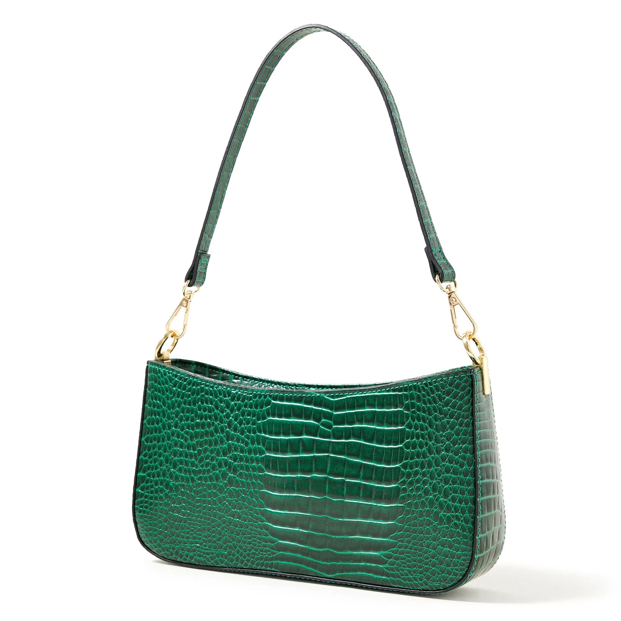 Accessorize London Women's Faux Leather Croc Roxanne Baguette Shoulder Bag - Green