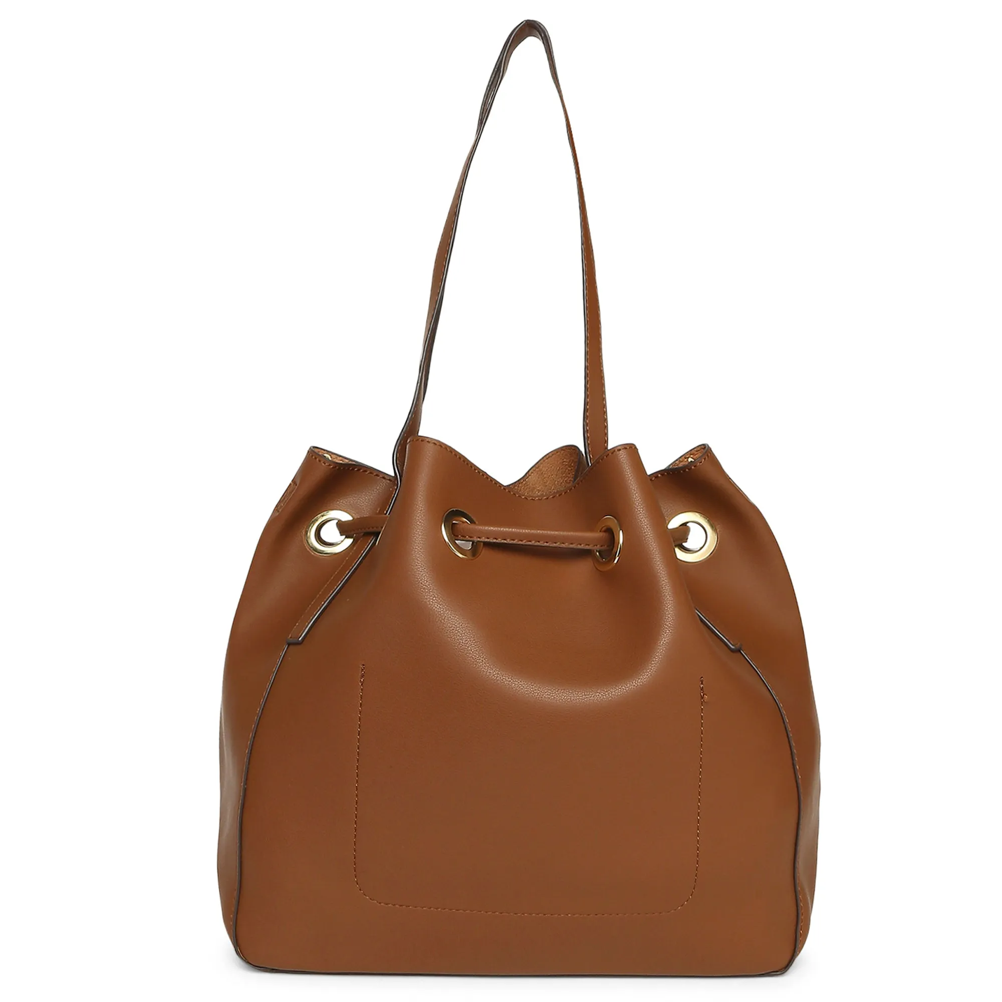 Accessorize London Women's Faux Leather Tan Eyelet Drawstring Bag