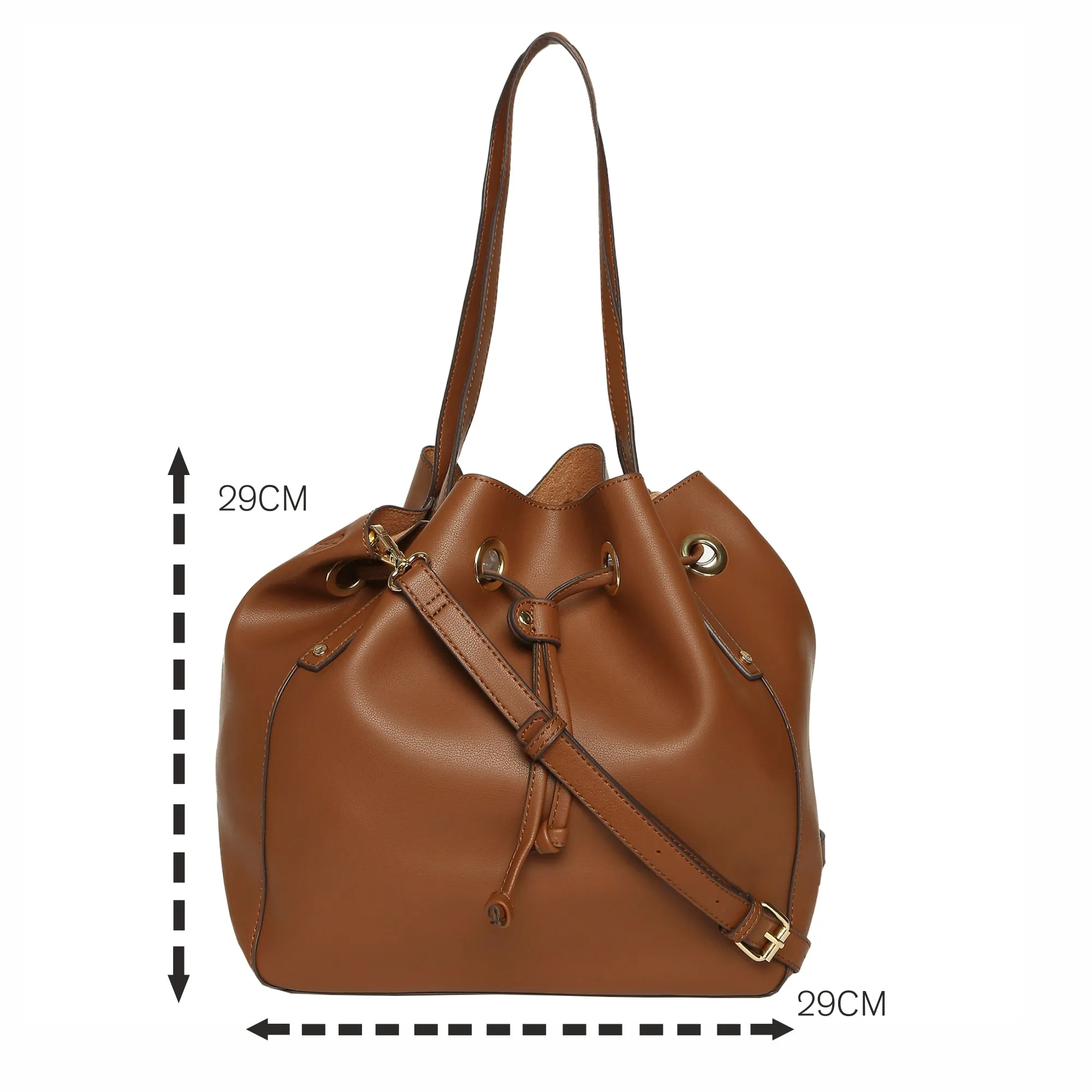 Accessorize London Women's Faux Leather Tan Eyelet Drawstring Bag