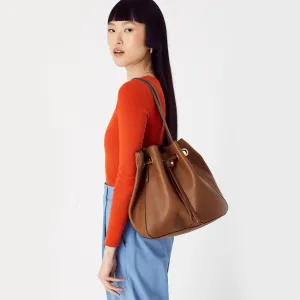 Accessorize London Women's Faux Leather Tan Eyelet Drawstring Bag