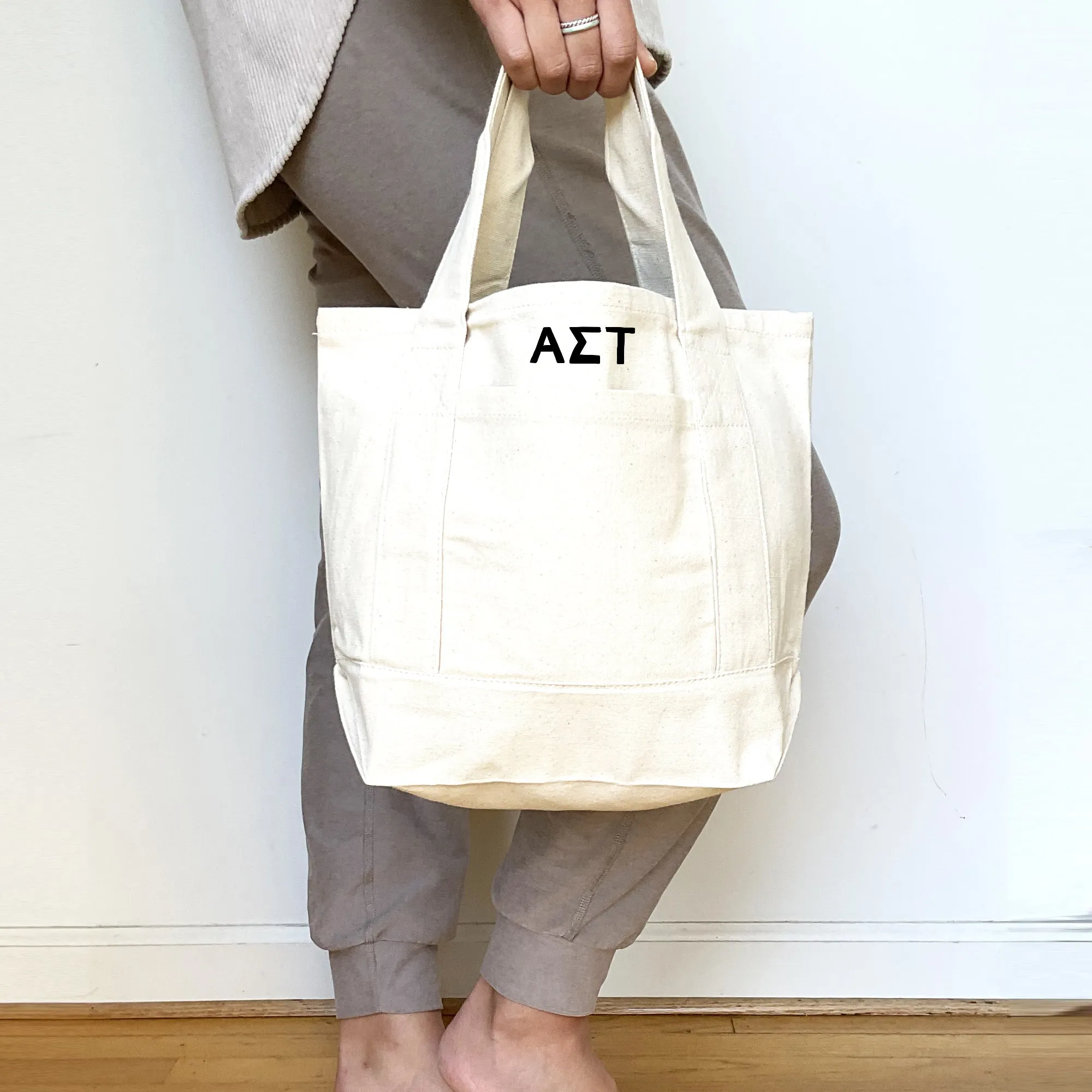 Alpha Sigma Tau Black Trim Canvas Tote Bag - Perfect for Everyday Sorority Life