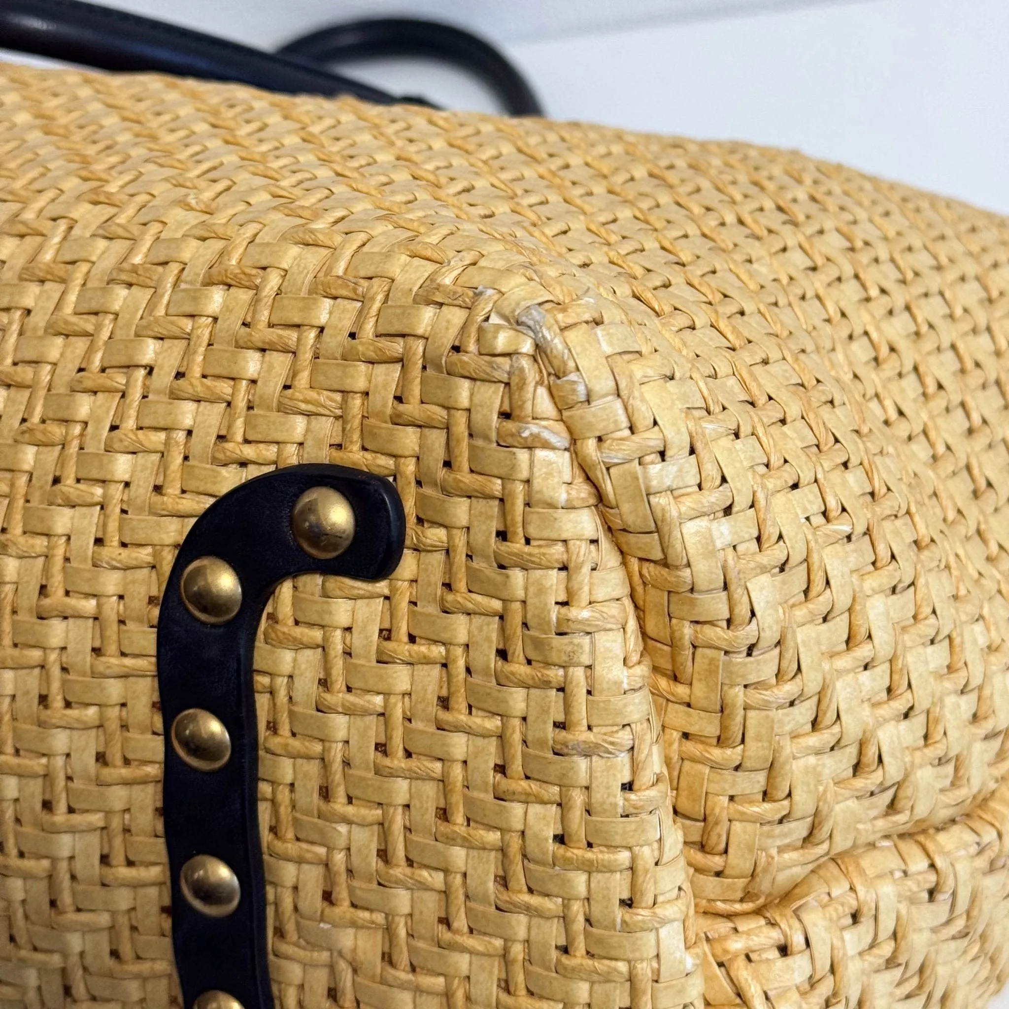 Archive Raffia Leather Tot Bag