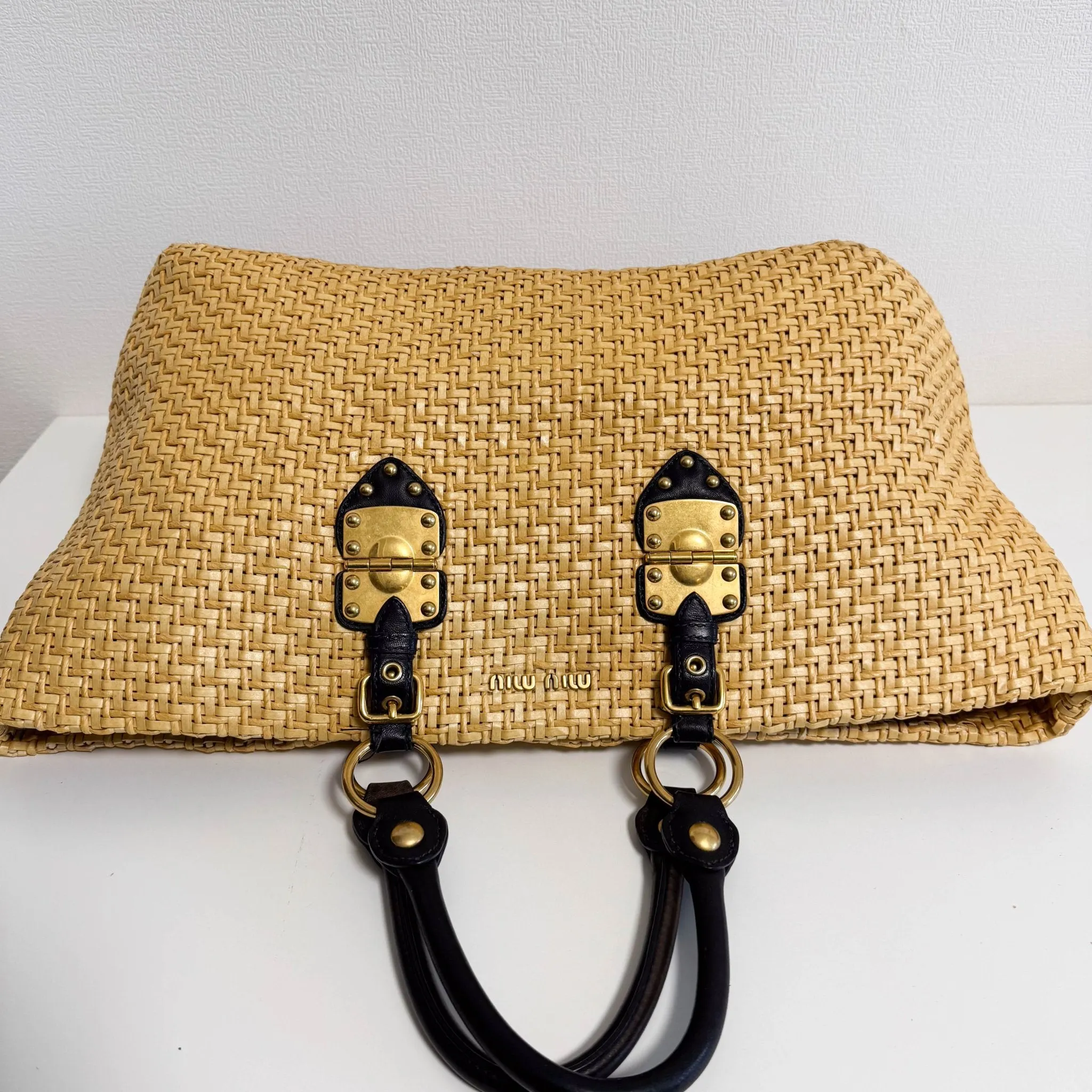 Archive Raffia Leather Tot Bag