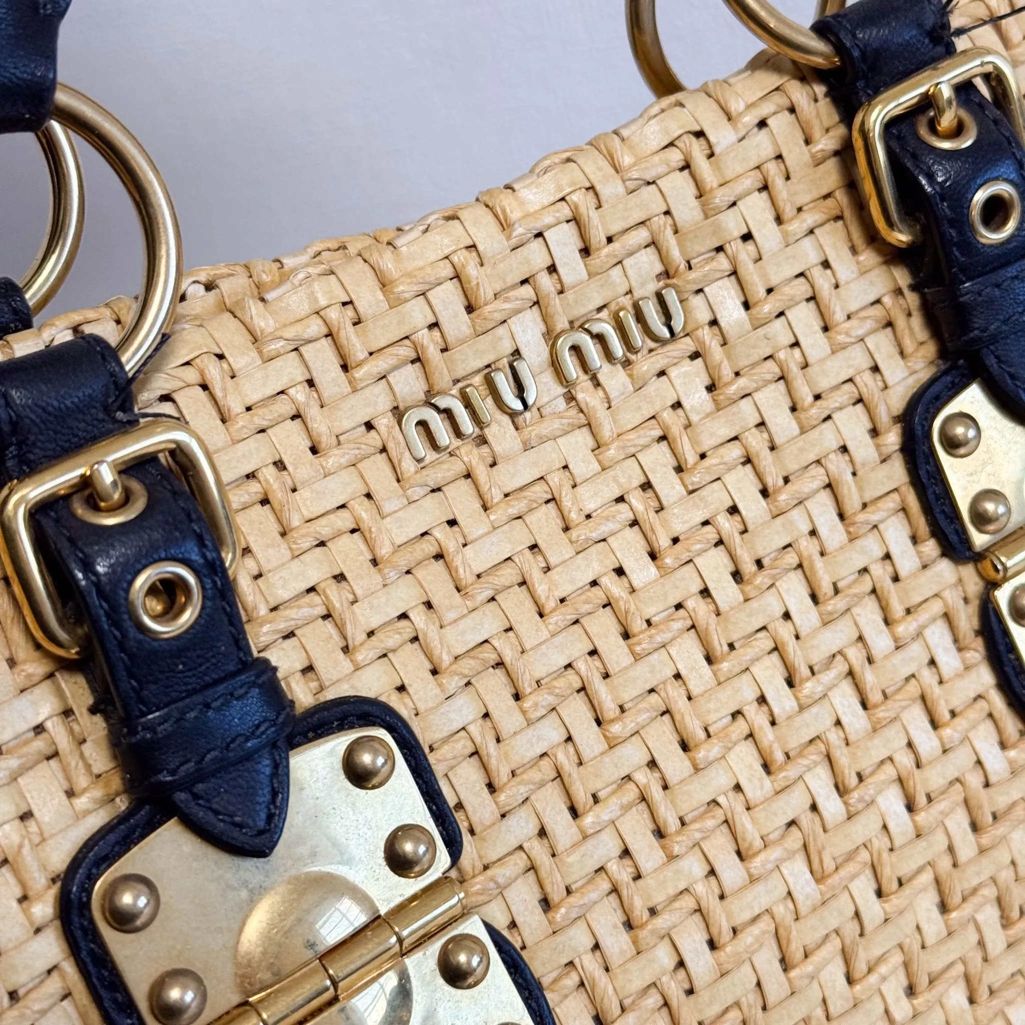 Archive Raffia Leather Tot Bag
