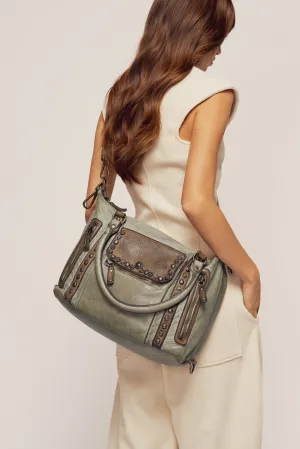 Bayside84 Motorcycle Studded Bag - Green Sage
