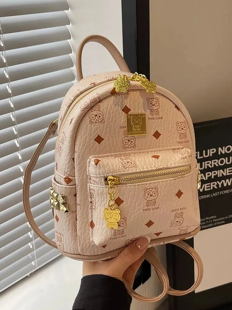 Bear Pattern Studded Mini Backpack
