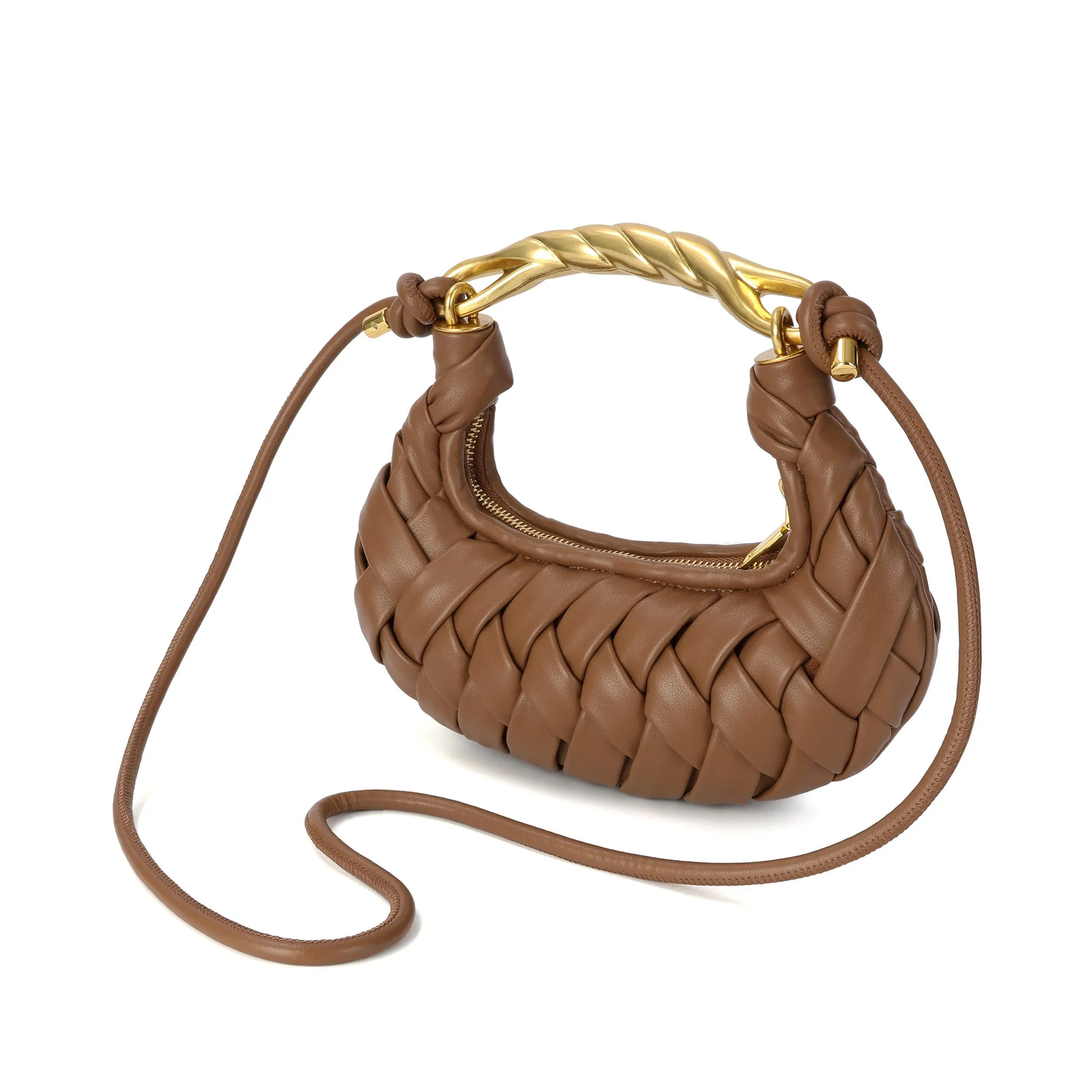 Braided Handle Mini Crescent Bag