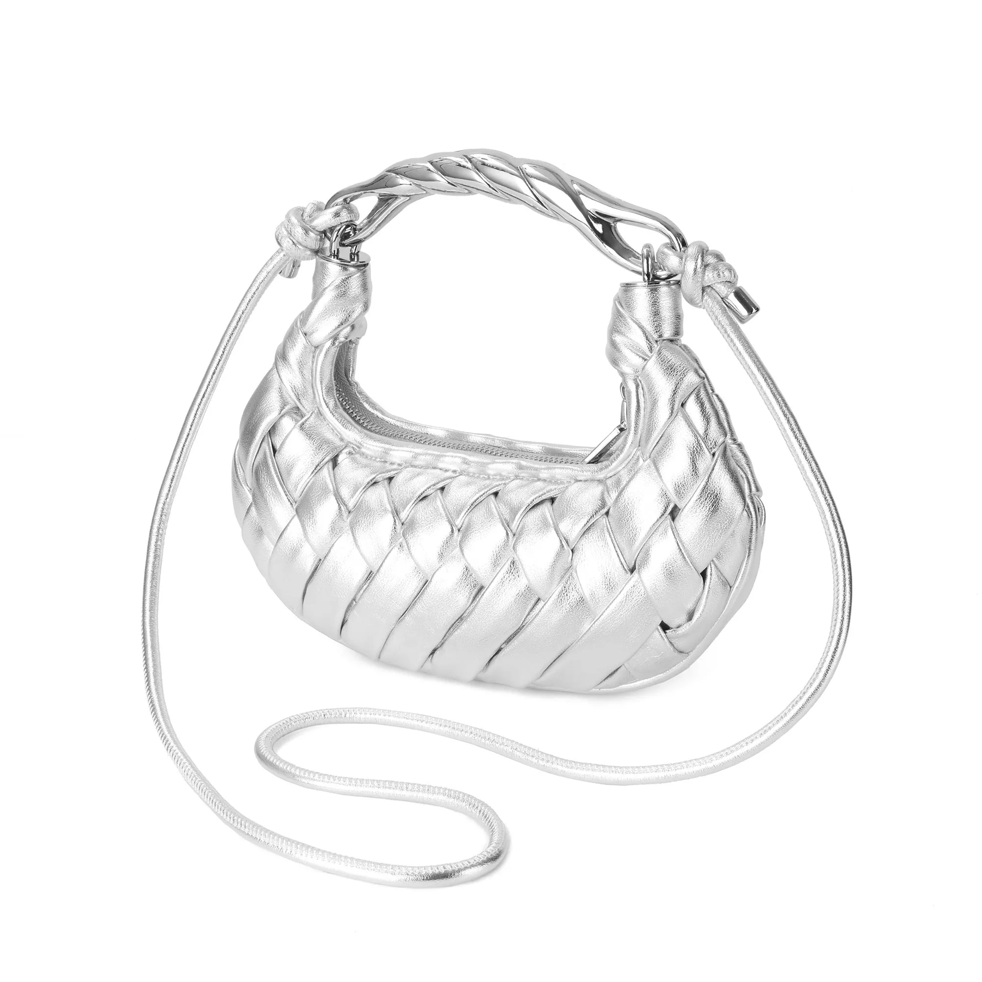 Braided Handle Mini Crescent Bag