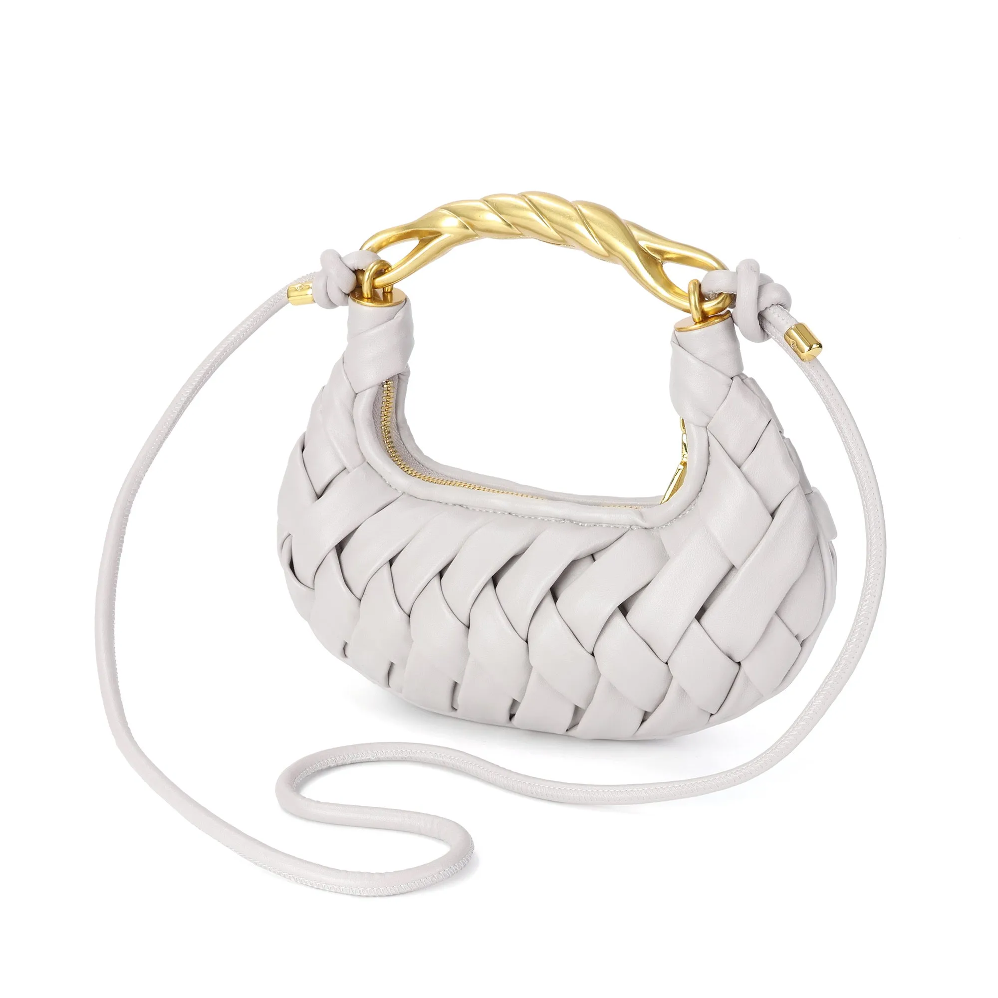 Braided Handle Mini Crescent Bag