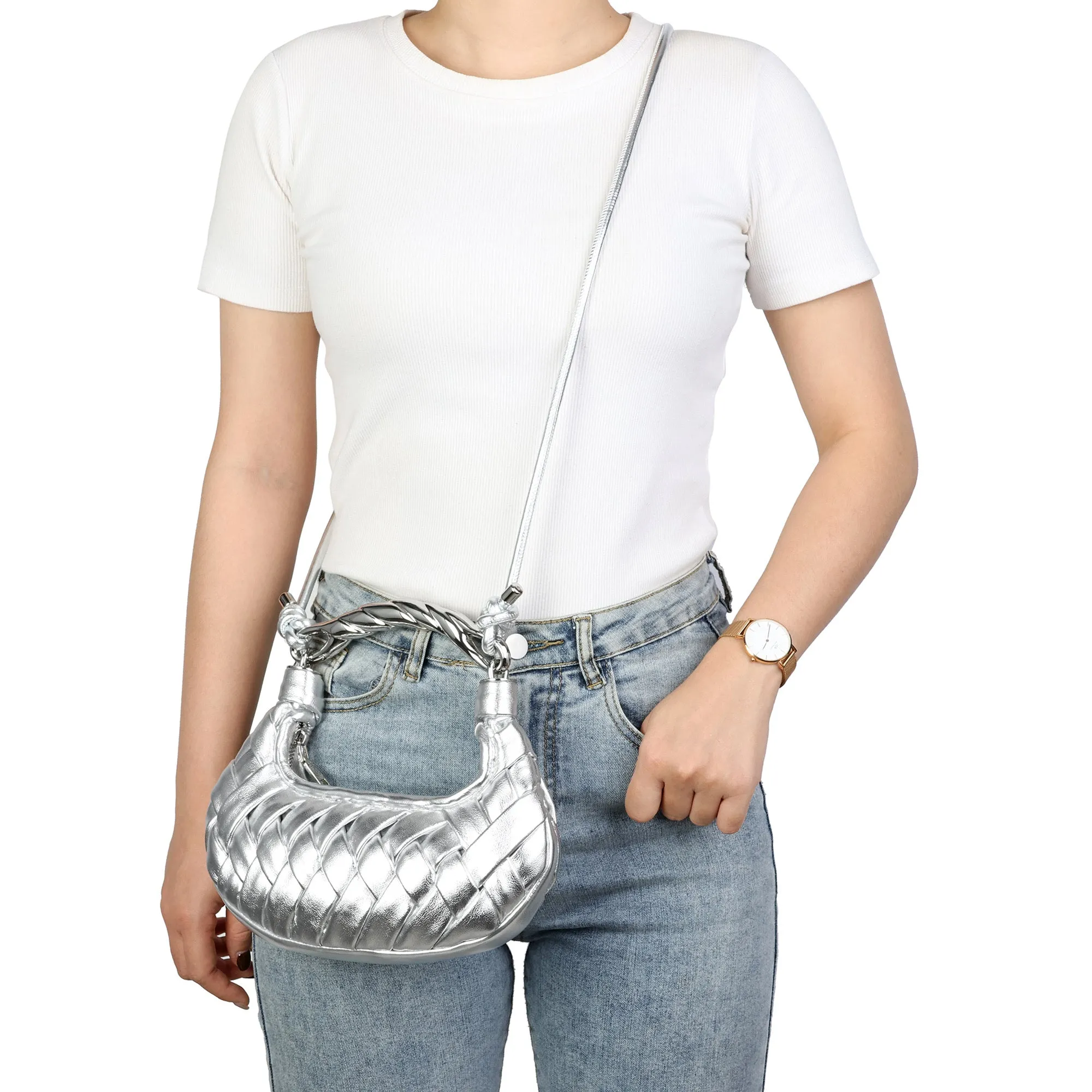 Braided Handle Mini Crescent Bag