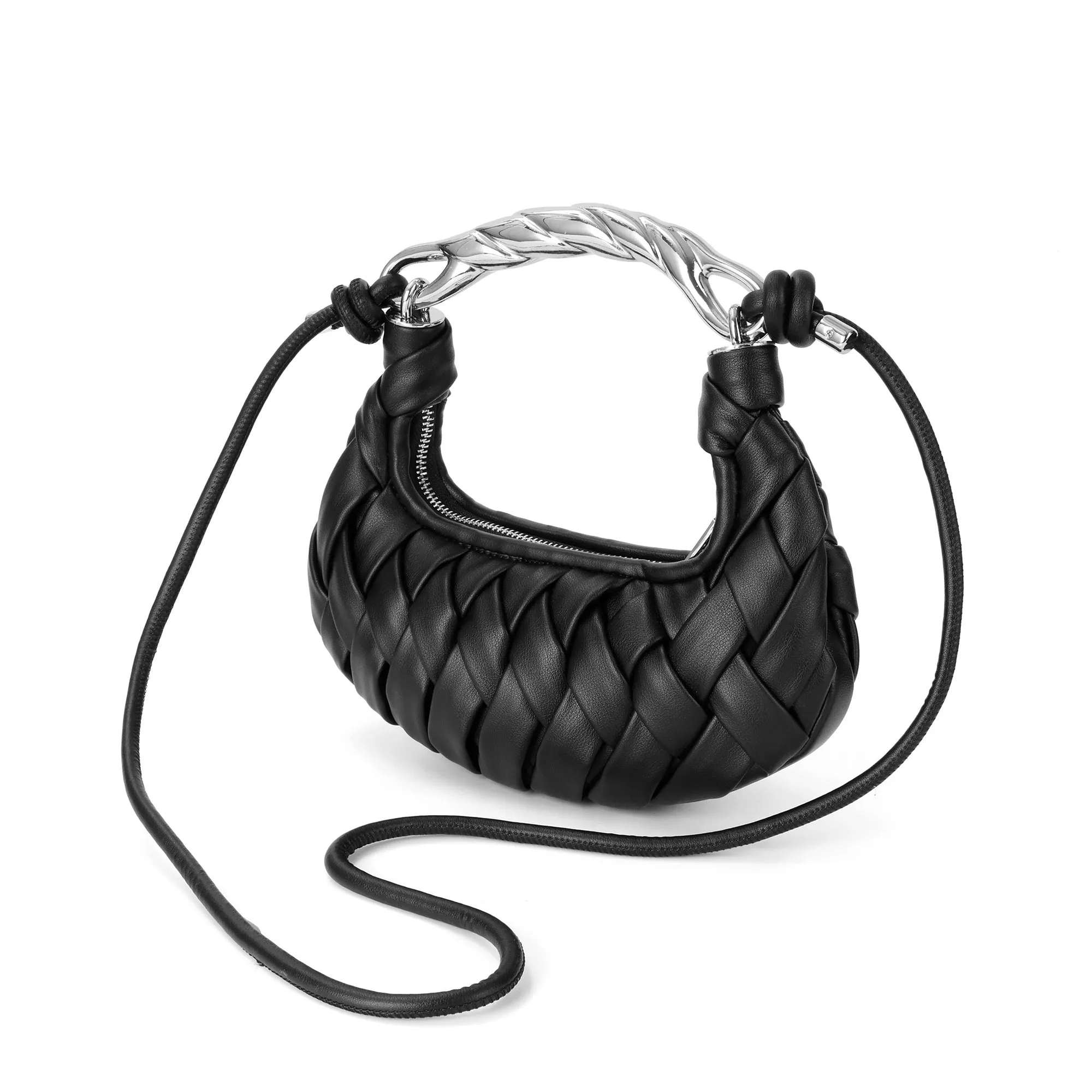 Braided Handle Mini Crescent Bag