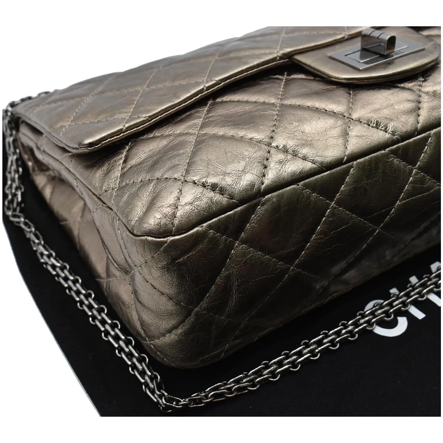 CHANEL 2.55 Reissue Aged Calfskin Leather Shoulder Bag Metallic Gold