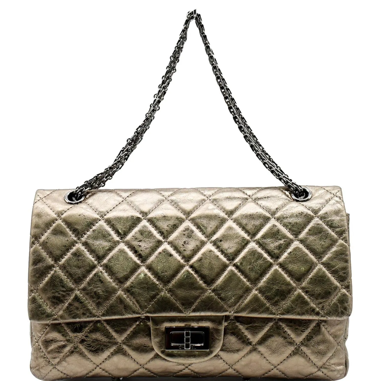 CHANEL 2.55 Reissue Aged Calfskin Leather Shoulder Bag Metallic Gold
