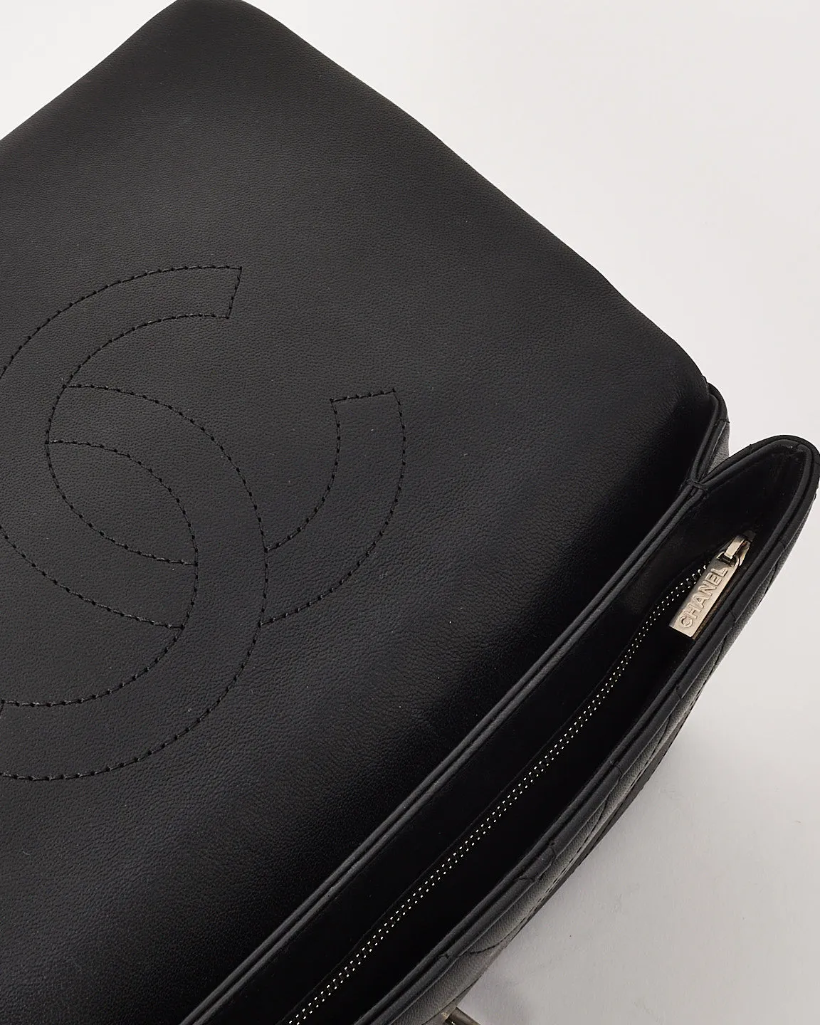 Chanel Black Lambskin Studded Leather Chevron Wars Flap Clutch