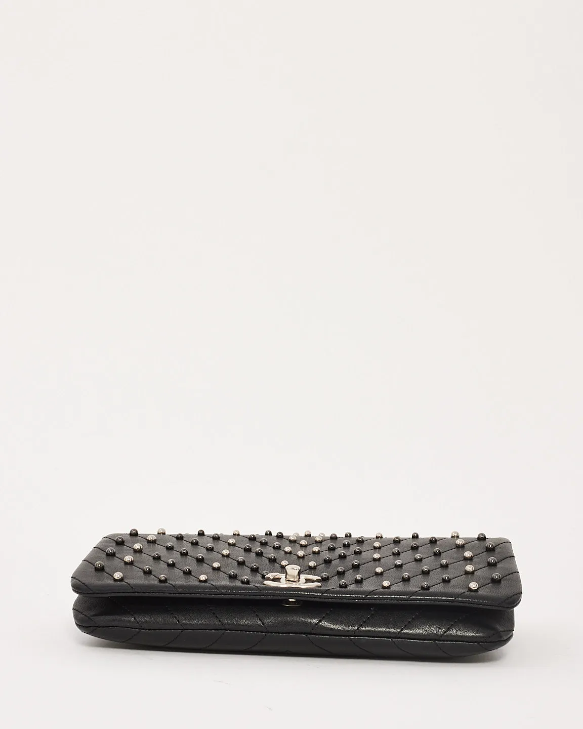 Chanel Black Lambskin Studded Leather Chevron Wars Flap Clutch