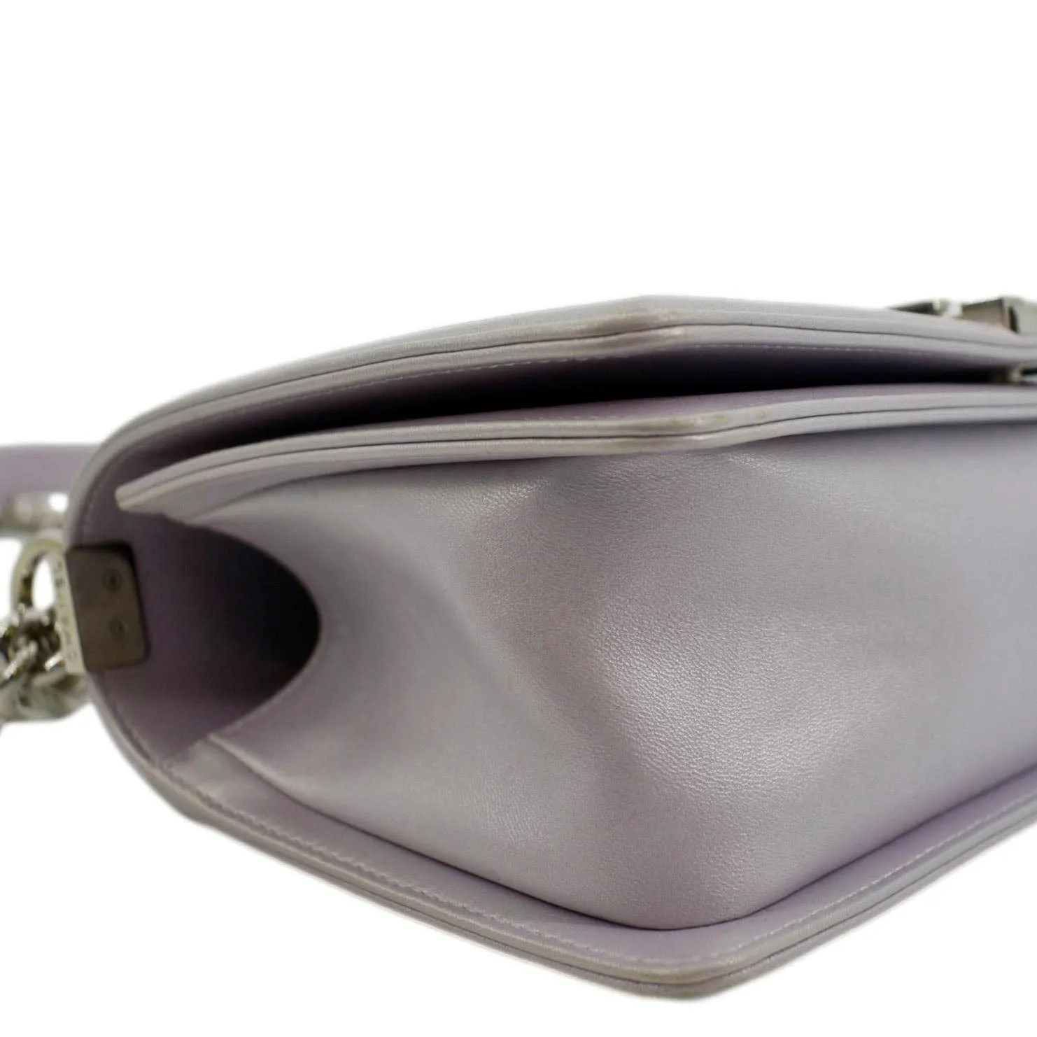 CHANEL Medium Boy Flap Metallic Chevron Shoulder Bag Light Purple