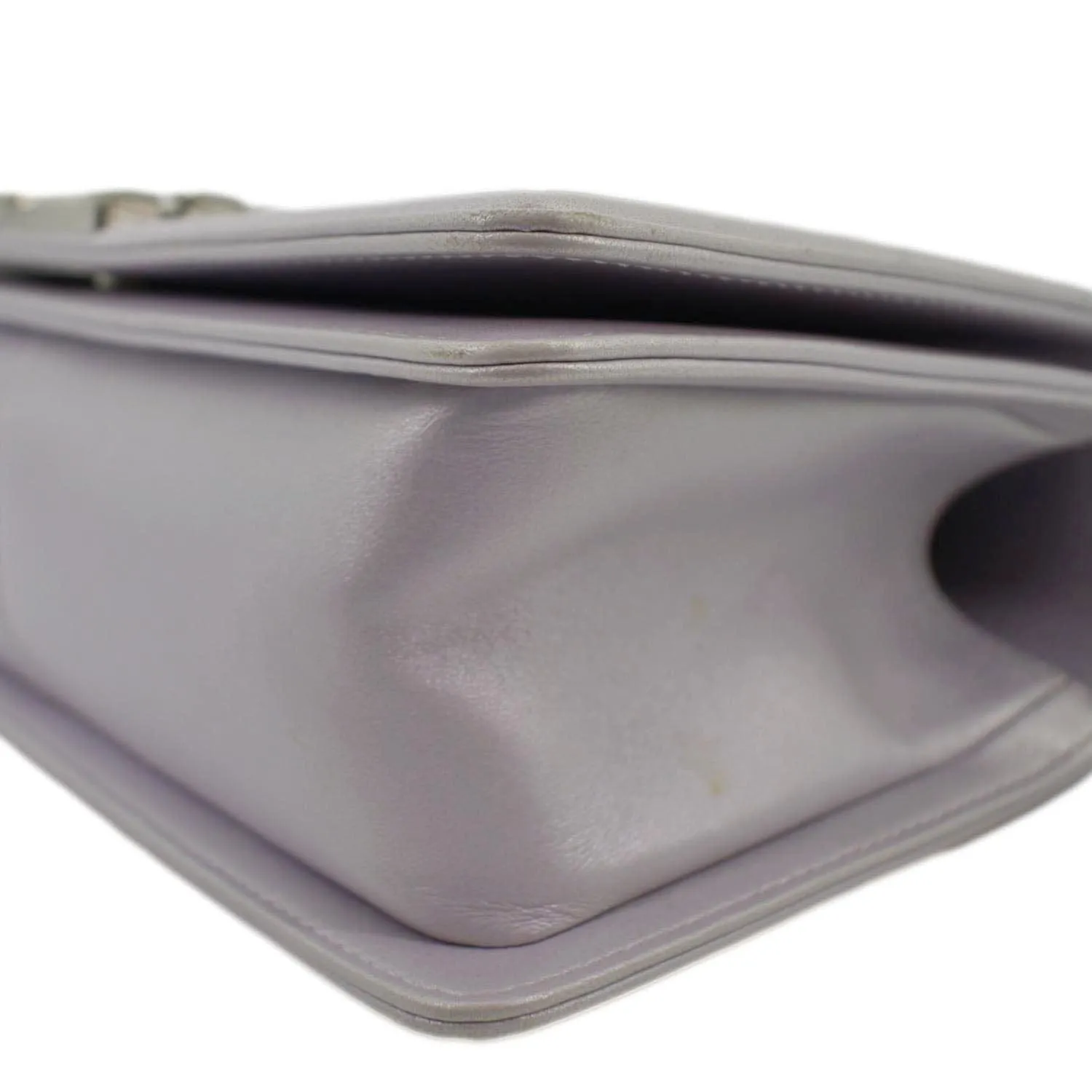 CHANEL Medium Boy Flap Metallic Chevron Shoulder Bag Light Purple