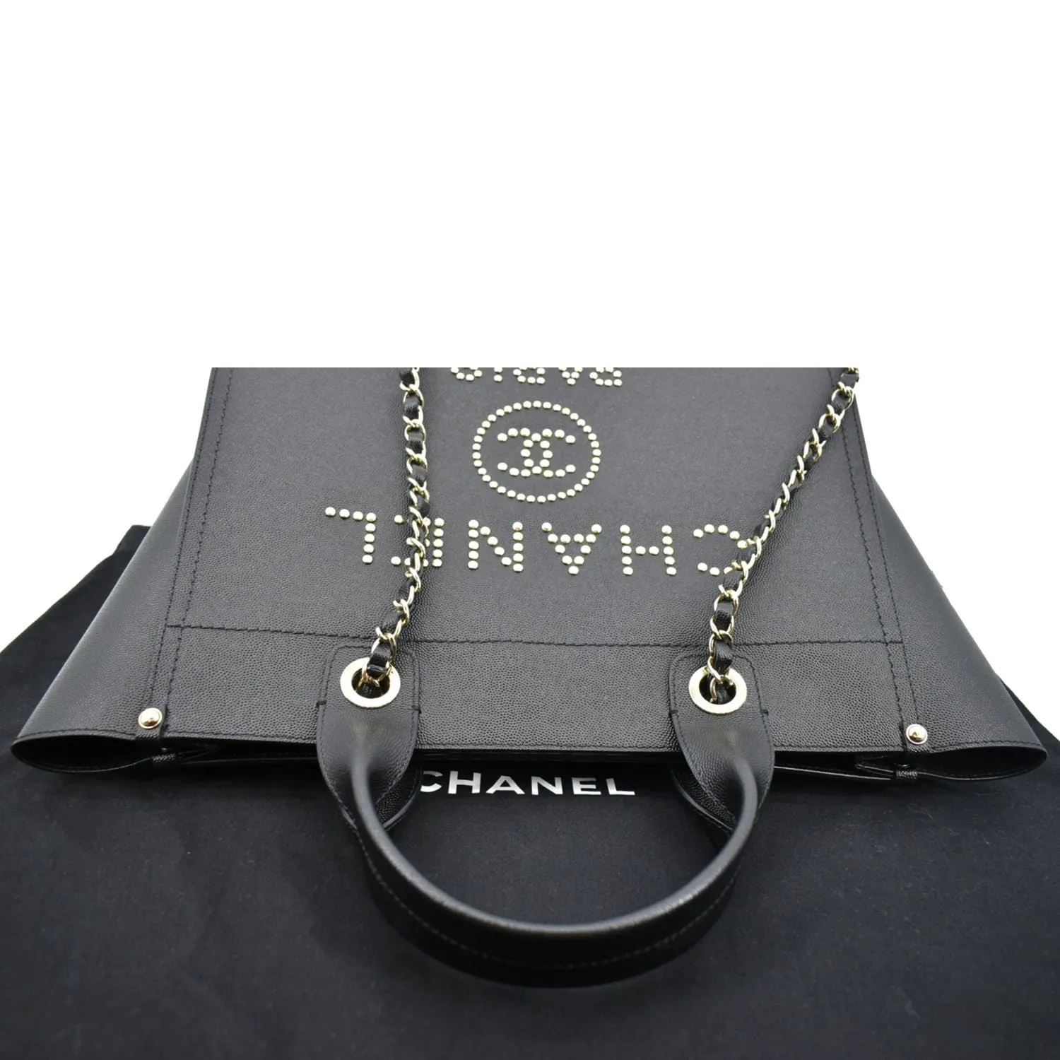 CHANEL Studded Deauville Caviar Leather Tote Bag Black - Hot Deals