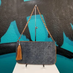 Chicos Blue Quilted Fringe Crossbody