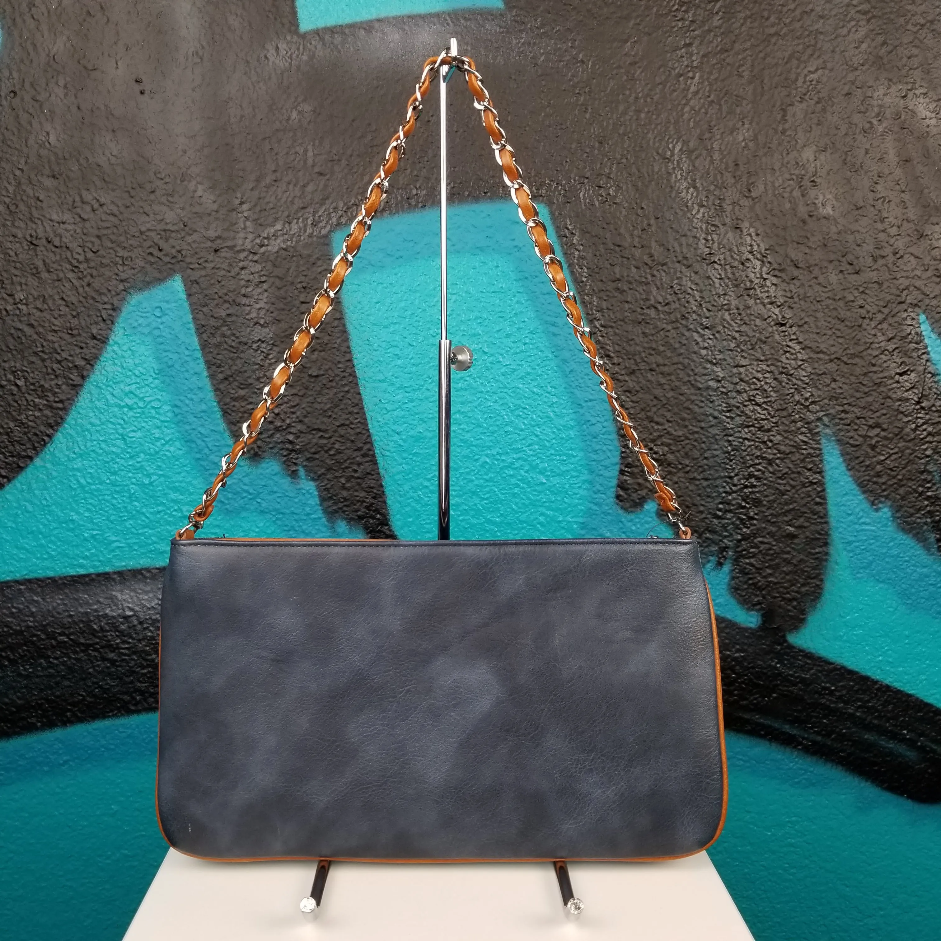 Chicos Blue Quilted Fringe Crossbody