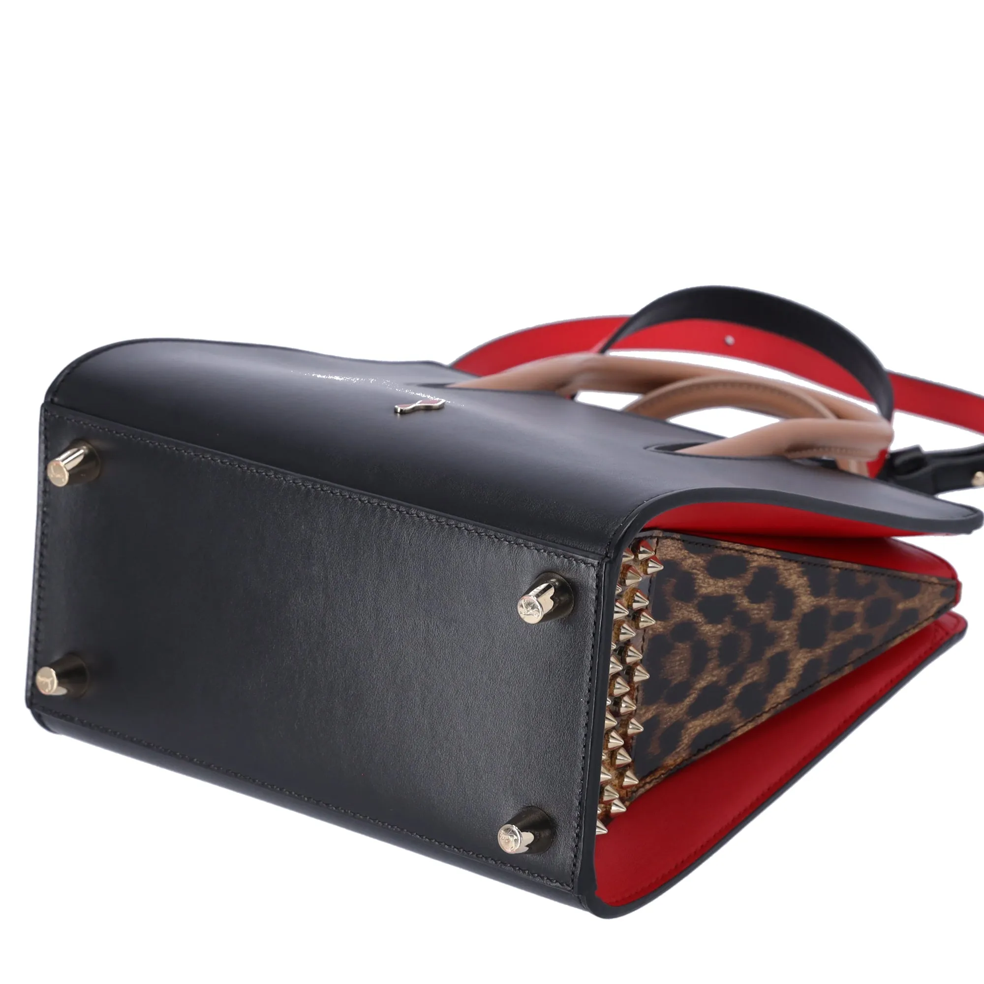 Christian Louboutin Paloma Small Handbag Black Beige Multi Leopard Studded