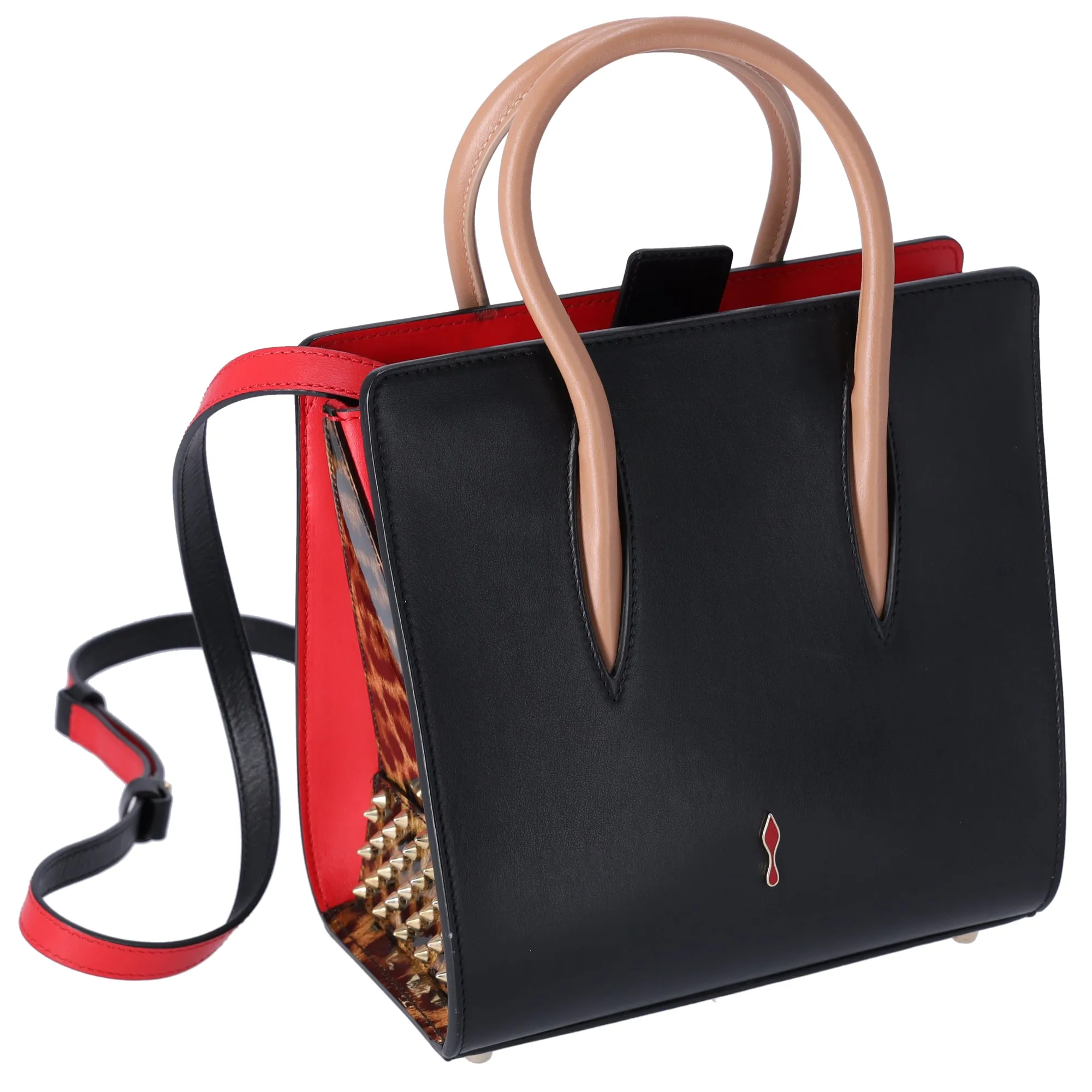 Christian Louboutin Paloma Small Handbag Black Beige Multi Leopard Studded