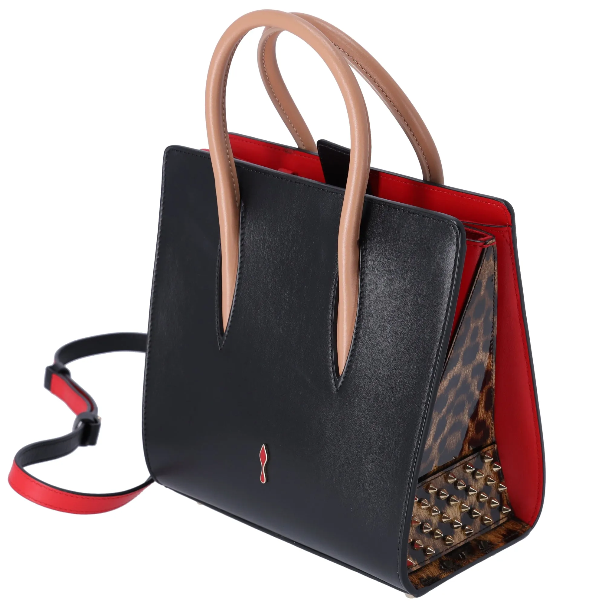 Christian Louboutin Paloma Small Handbag Black Beige Multi Leopard Studded