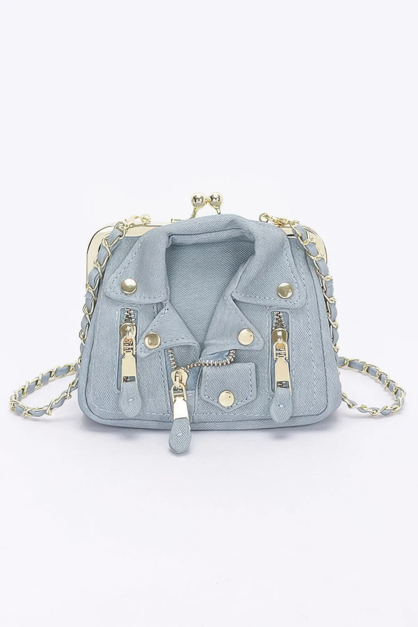 Faux Denim Leather Jacket Style Crossbody Bag
