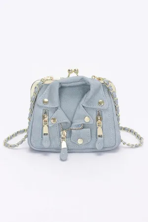 Faux Denim Leather Jacket Style Crossbody Bag