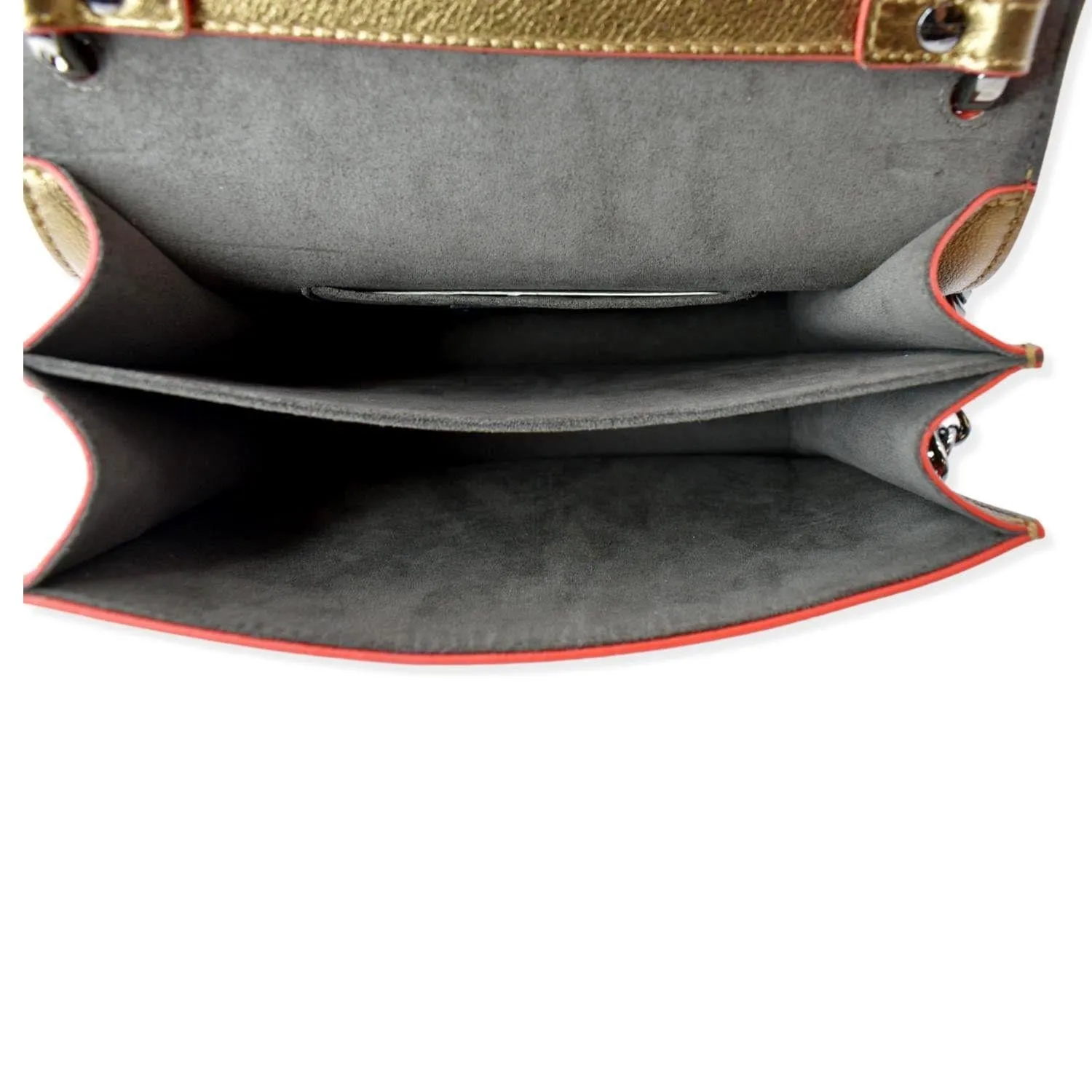 FENDI Kan I Small Studded Metallic Leather Chain Shoulder Bag Gold