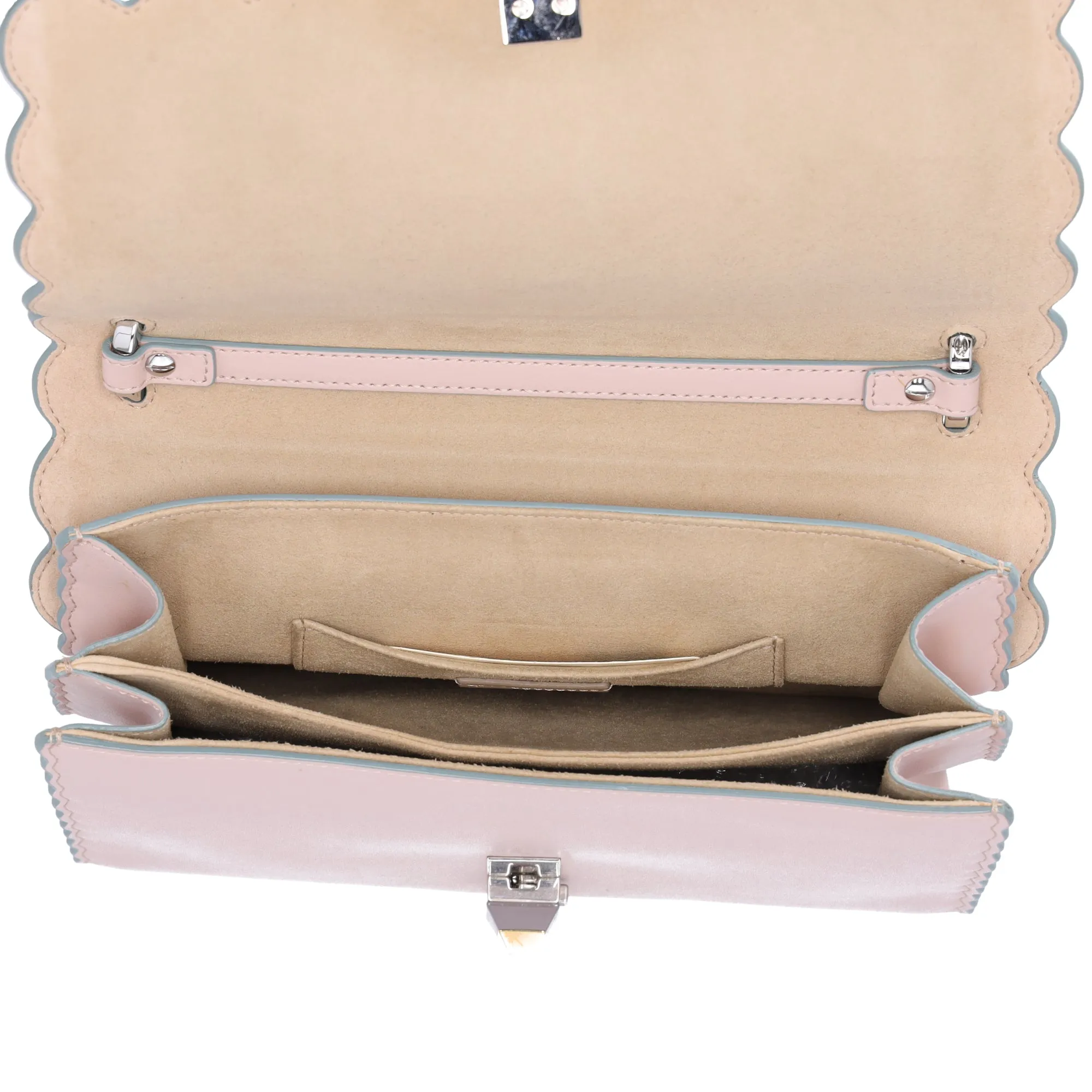 Fendi Vitello Baltico Scalloped Studded Kan I Shoulder Bag Camelia