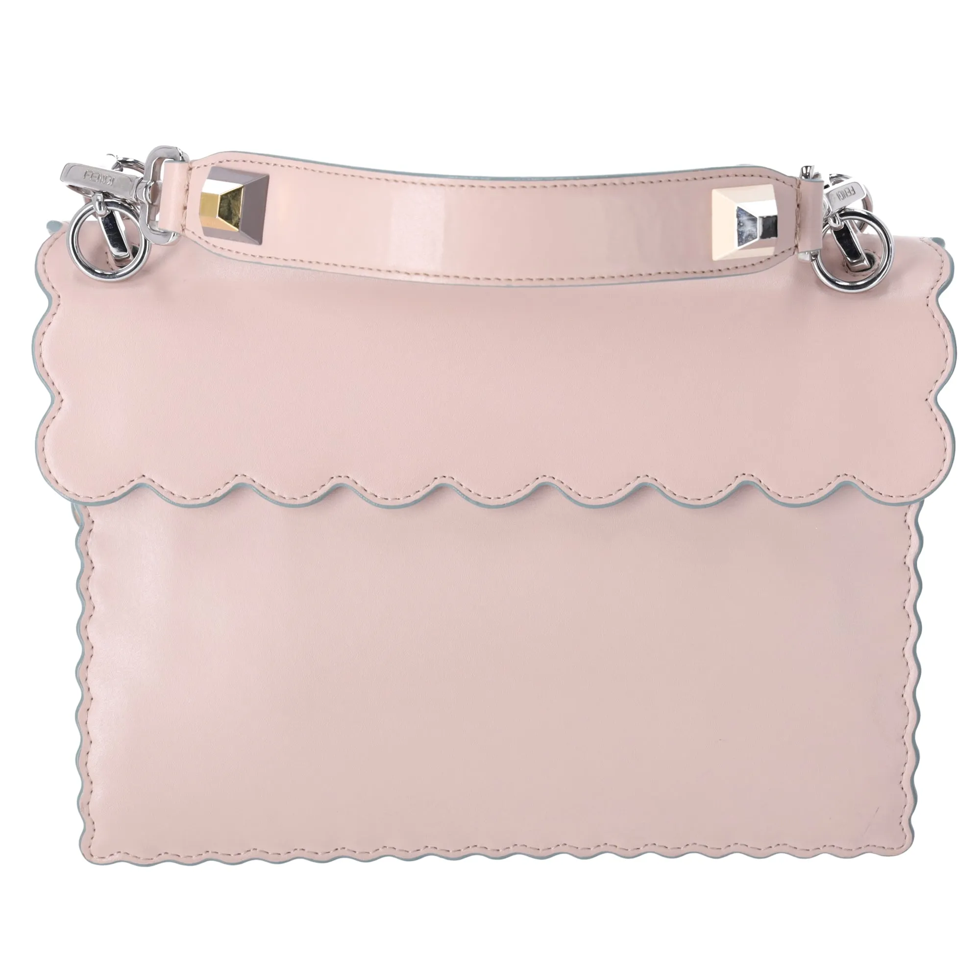 Fendi Vitello Baltico Scalloped Studded Kan I Shoulder Bag Camelia