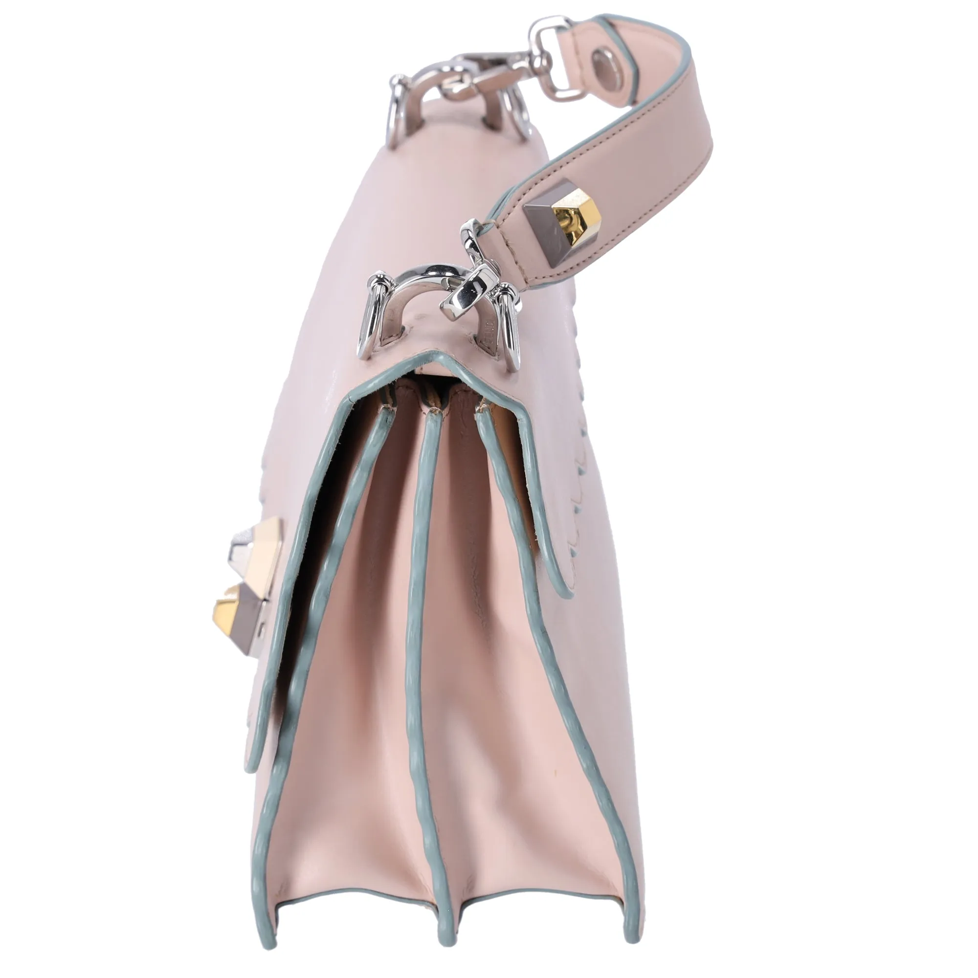 Fendi Vitello Baltico Scalloped Studded Kan I Shoulder Bag Camelia