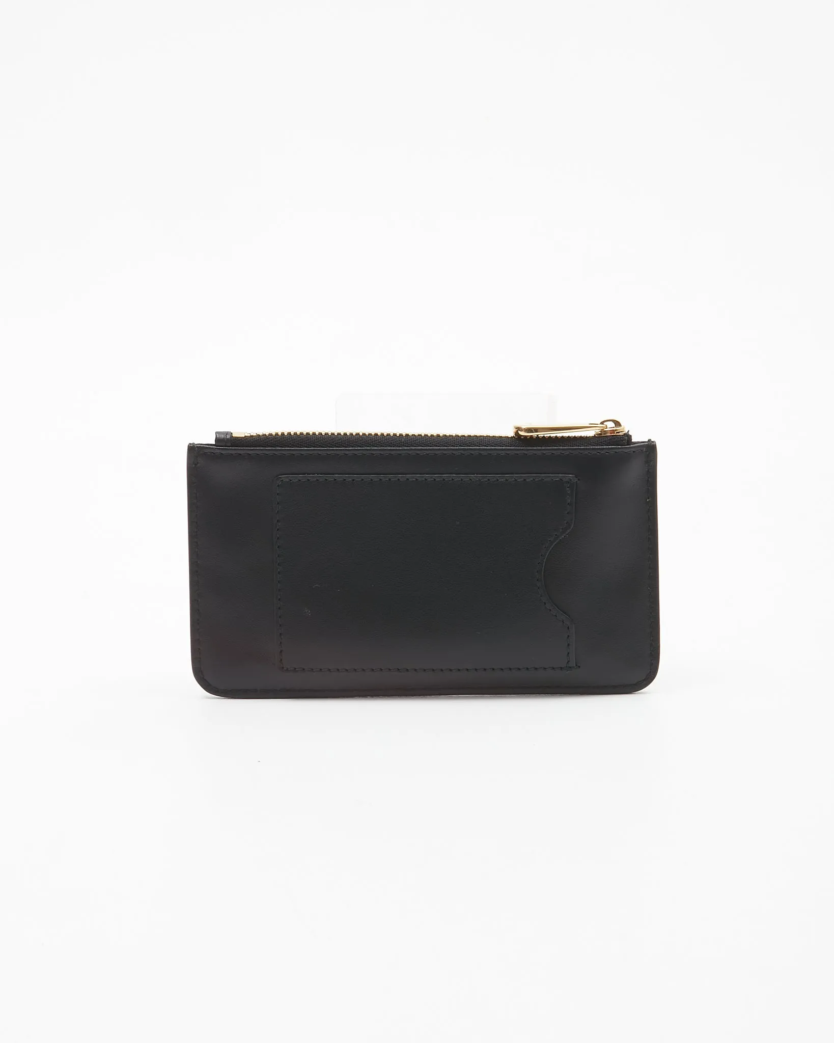 Ferragamo Black Leather Gancini Studded Chain Card Holder