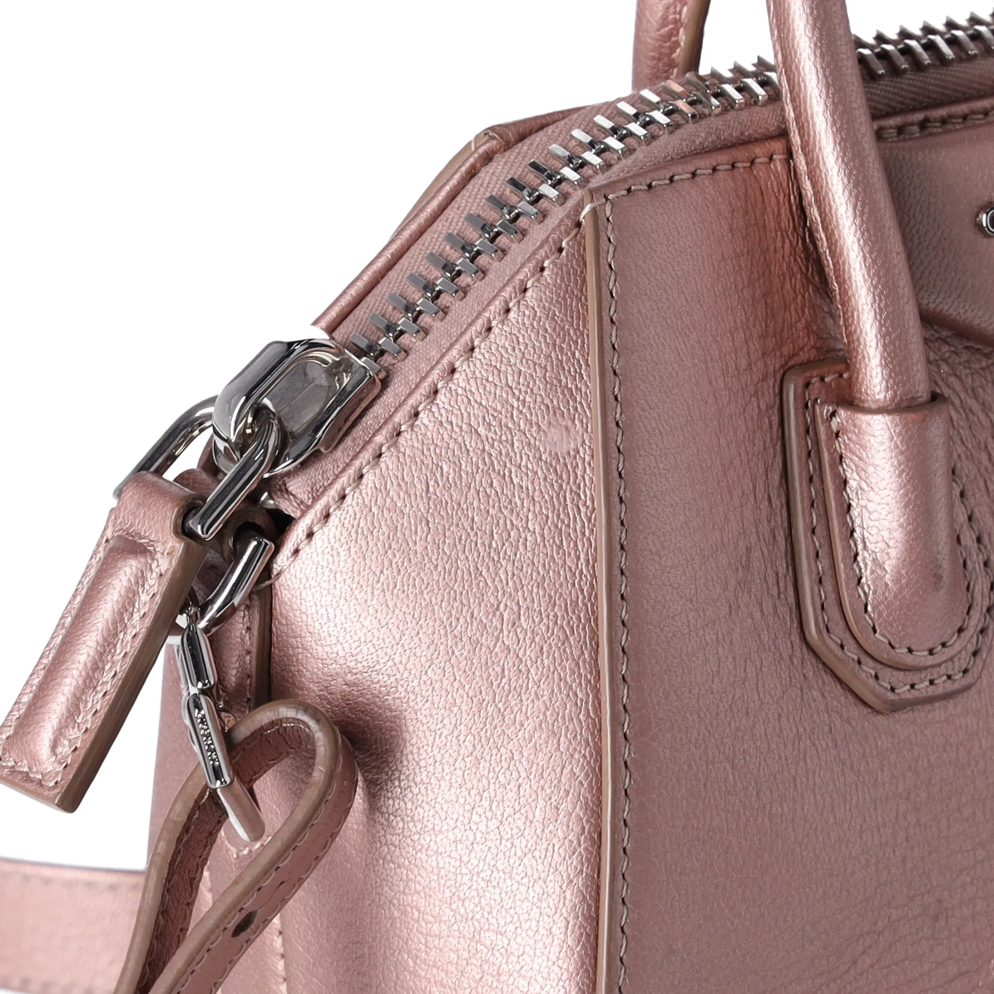 Givenchy Mini Antigona Satchel Shoulder Bag Metallic Rose Gold Pink