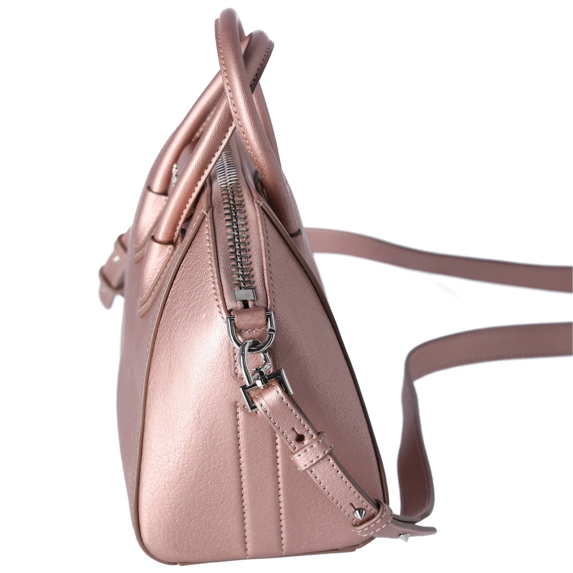 Givenchy Mini Antigona Satchel Shoulder Bag Metallic Rose Gold Pink