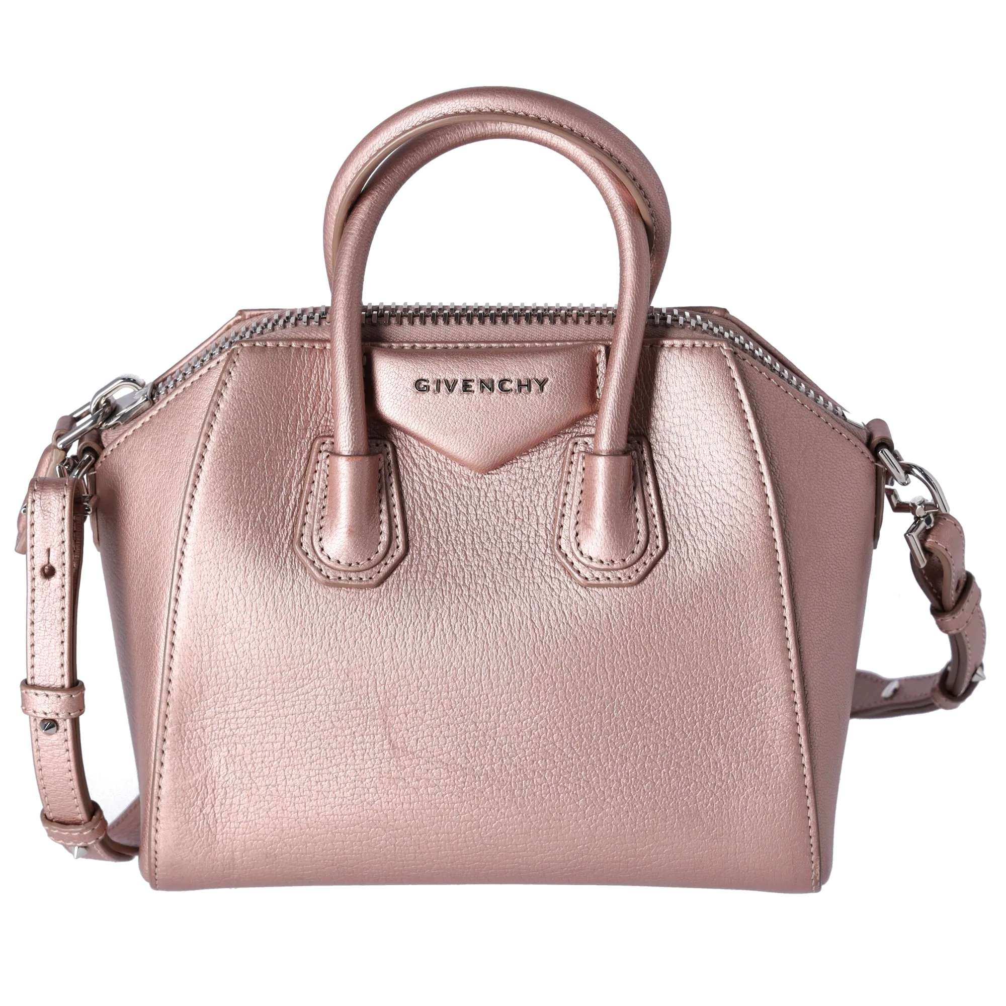 Givenchy Mini Antigona Satchel Shoulder Bag Metallic Rose Gold Pink