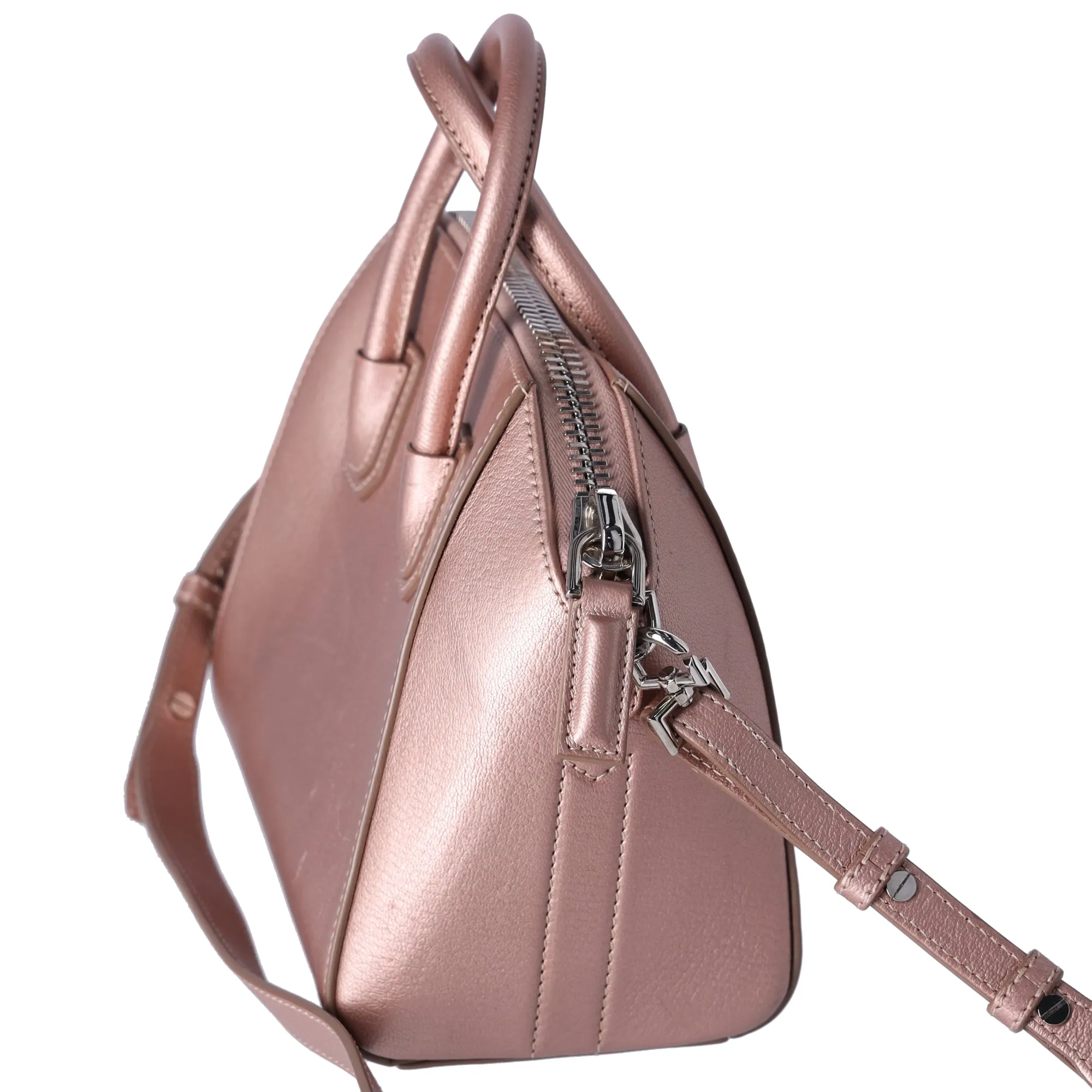 Givenchy Mini Antigona Satchel Shoulder Bag Metallic Rose Gold Pink