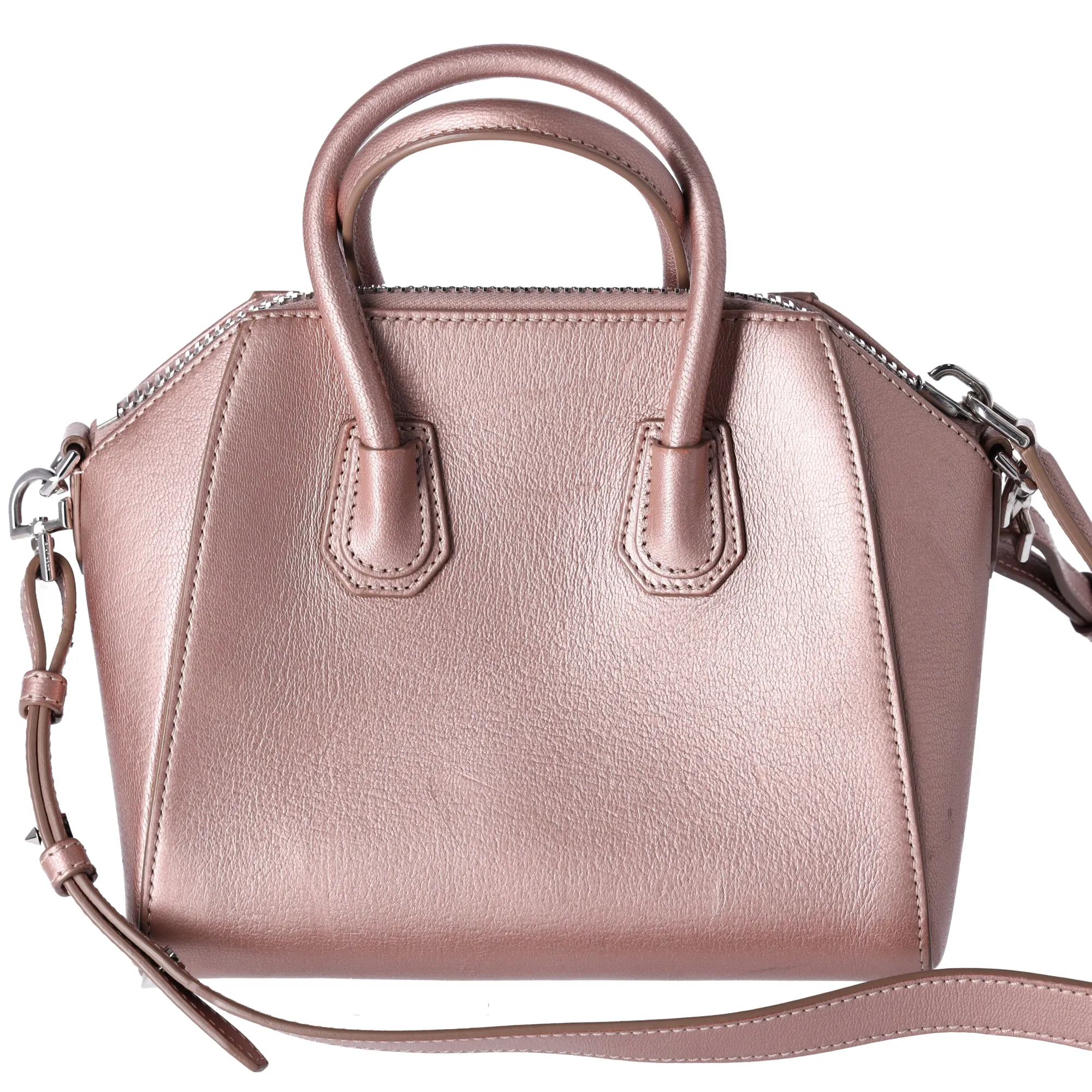 Givenchy Mini Antigona Satchel Shoulder Bag Metallic Rose Gold Pink