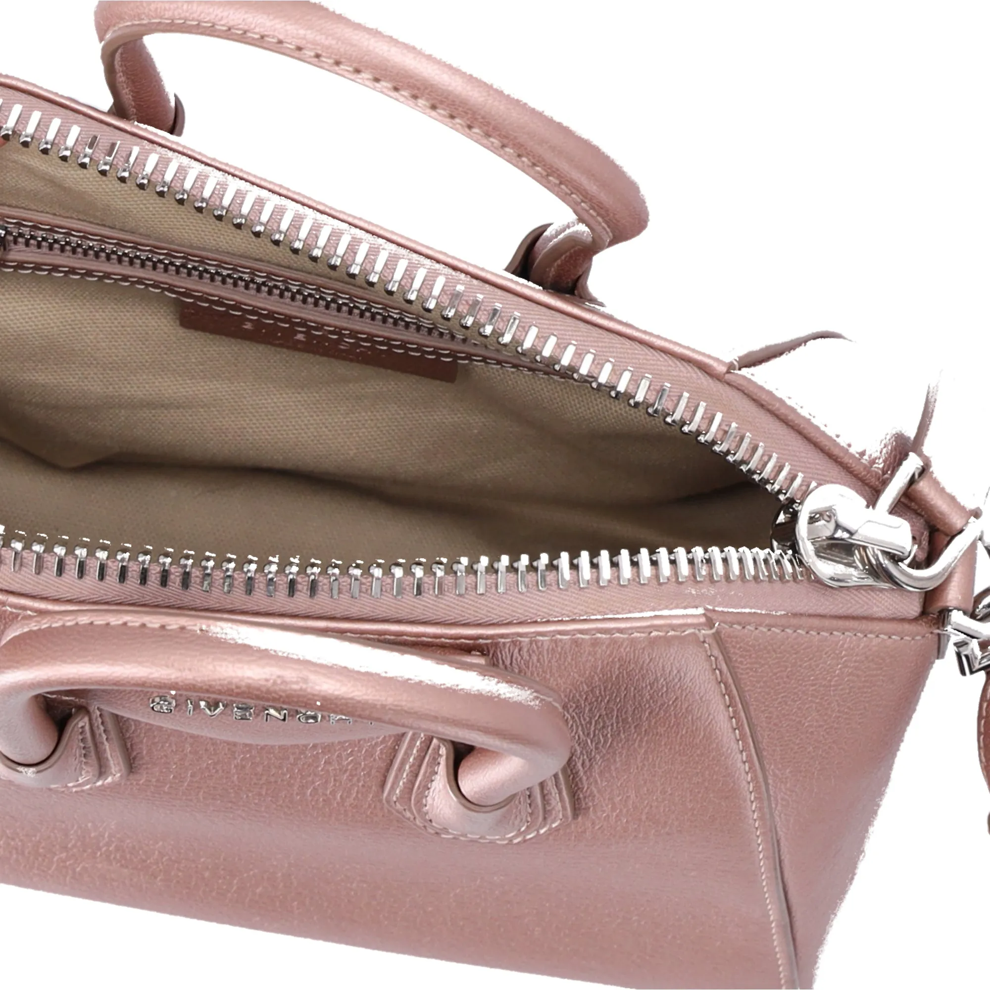 Givenchy Mini Antigona Satchel Shoulder Bag Metallic Rose Gold Pink