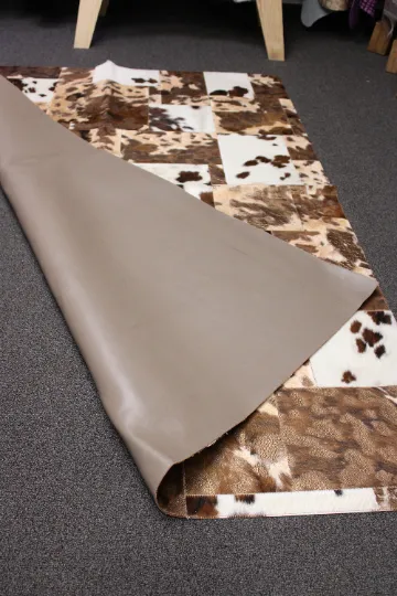 GOLD Metallic On Tricolor Patchwork Cowhide Rug – 7.2ftx 4.11ft  Premium Cowhide Patchwork Rug
