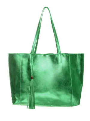 Green Metallic 100% Leather Shoulder Bag