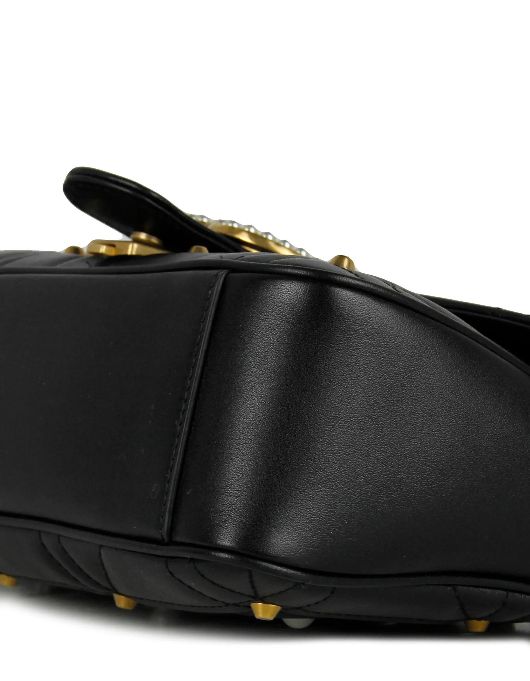Gucci NWT Black Small GG Marmont Matelassé Pearl Studded Shoulder Bag
