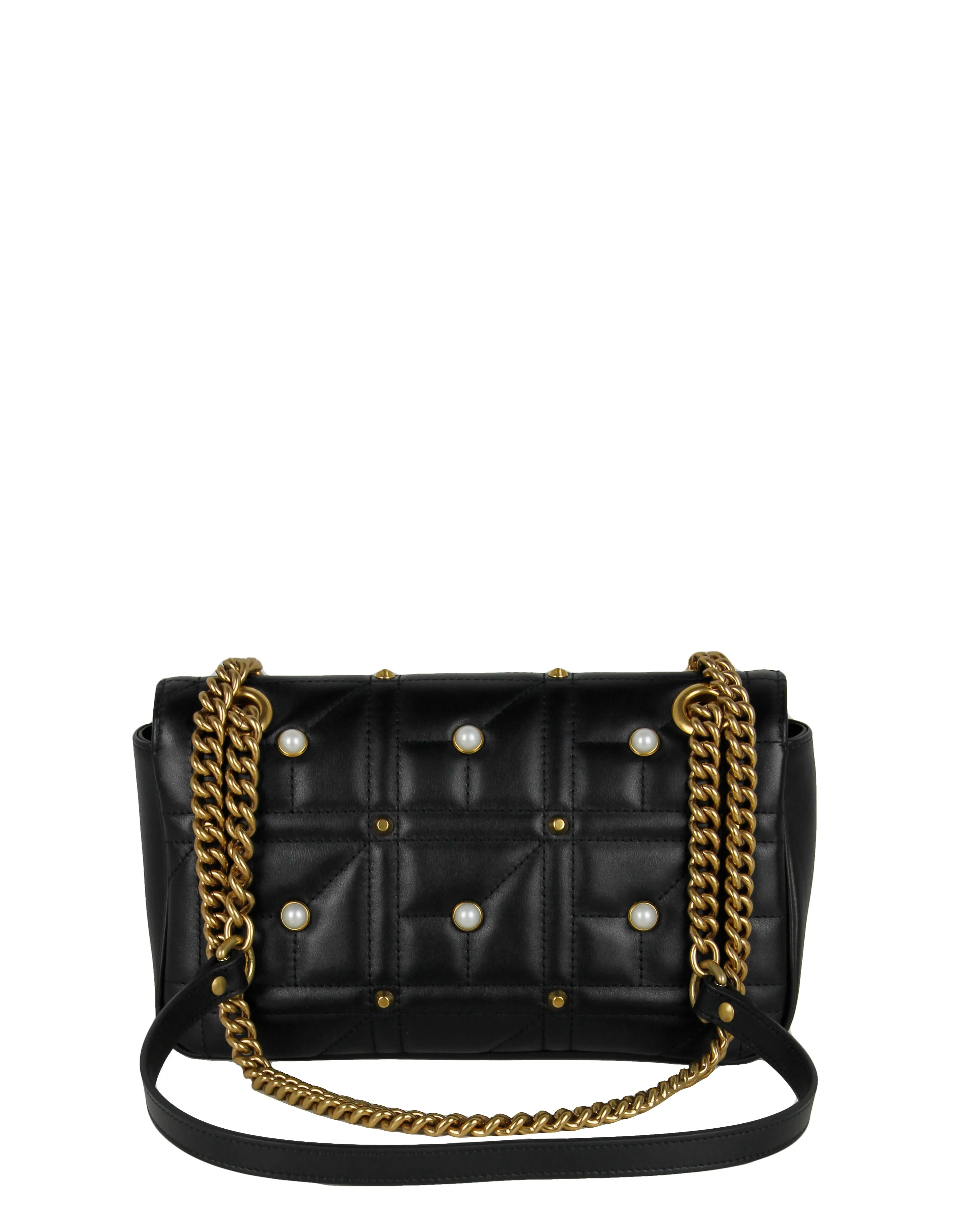Gucci NWT Black Small GG Marmont Matelassé Pearl Studded Shoulder Bag