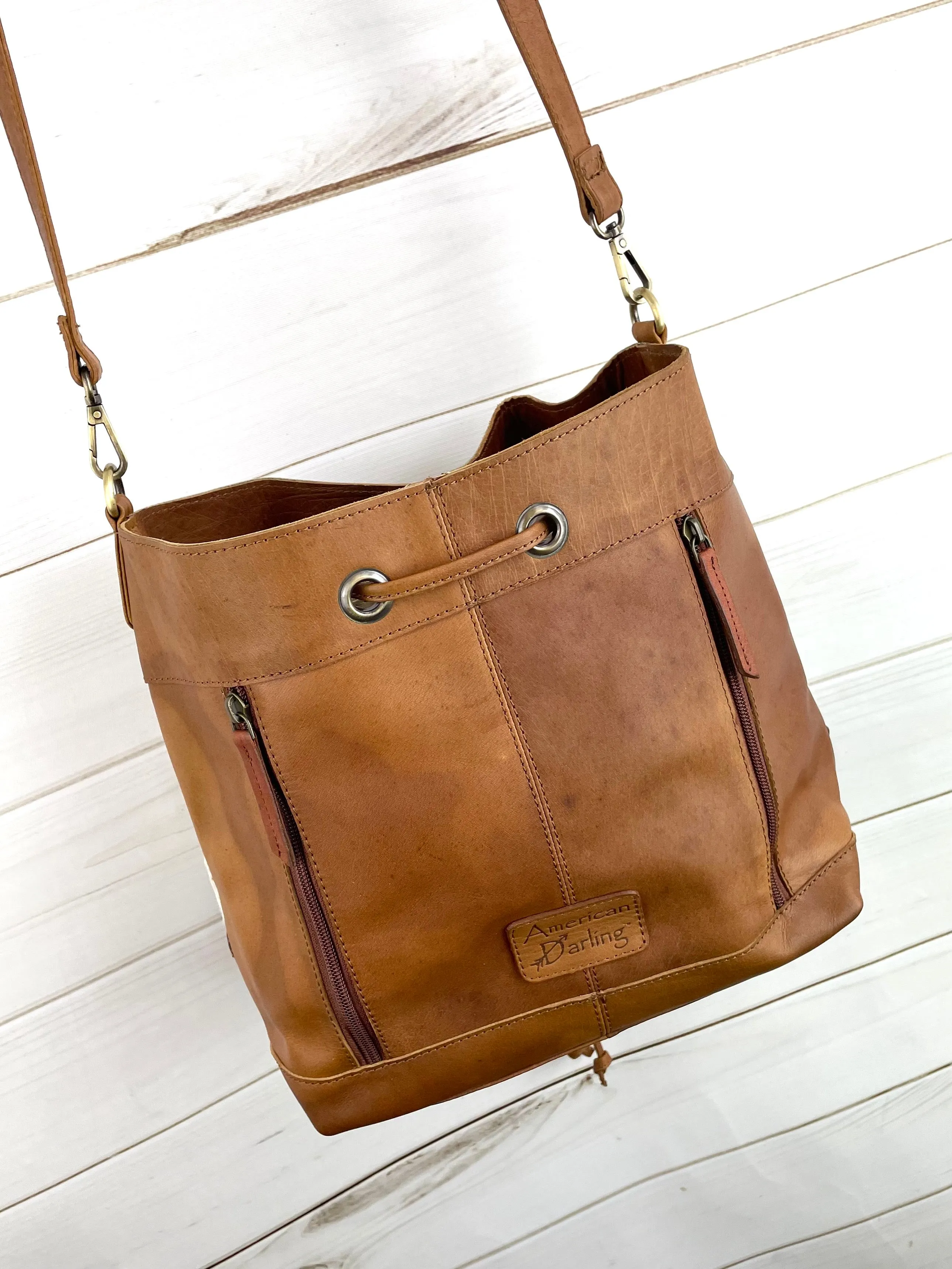 Hide Tooled & Studded Bucket Bag