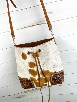 Hide Tooled & Studded Bucket Bag