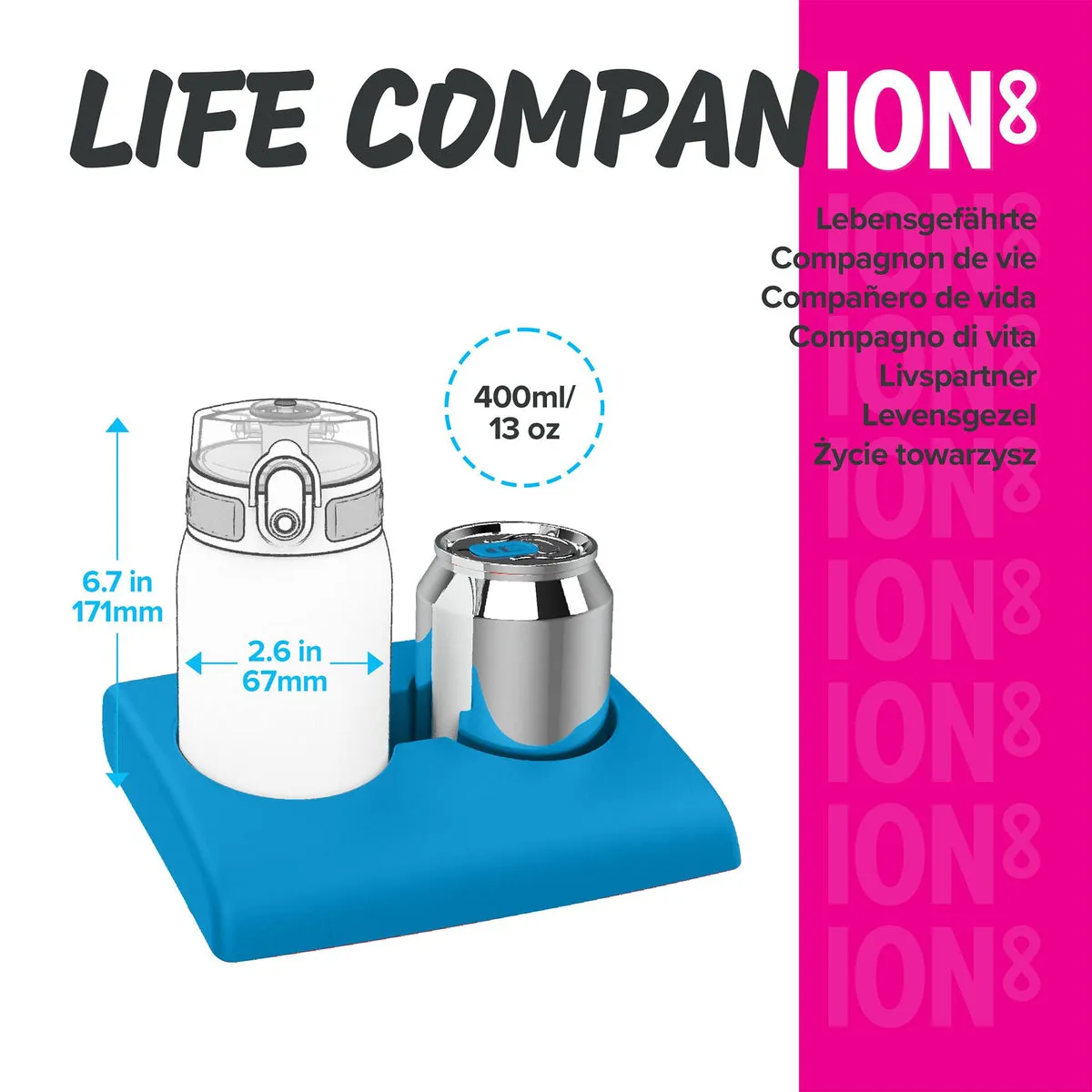 ION8 Pod 400ml BPA Free Water Bottle - Pink